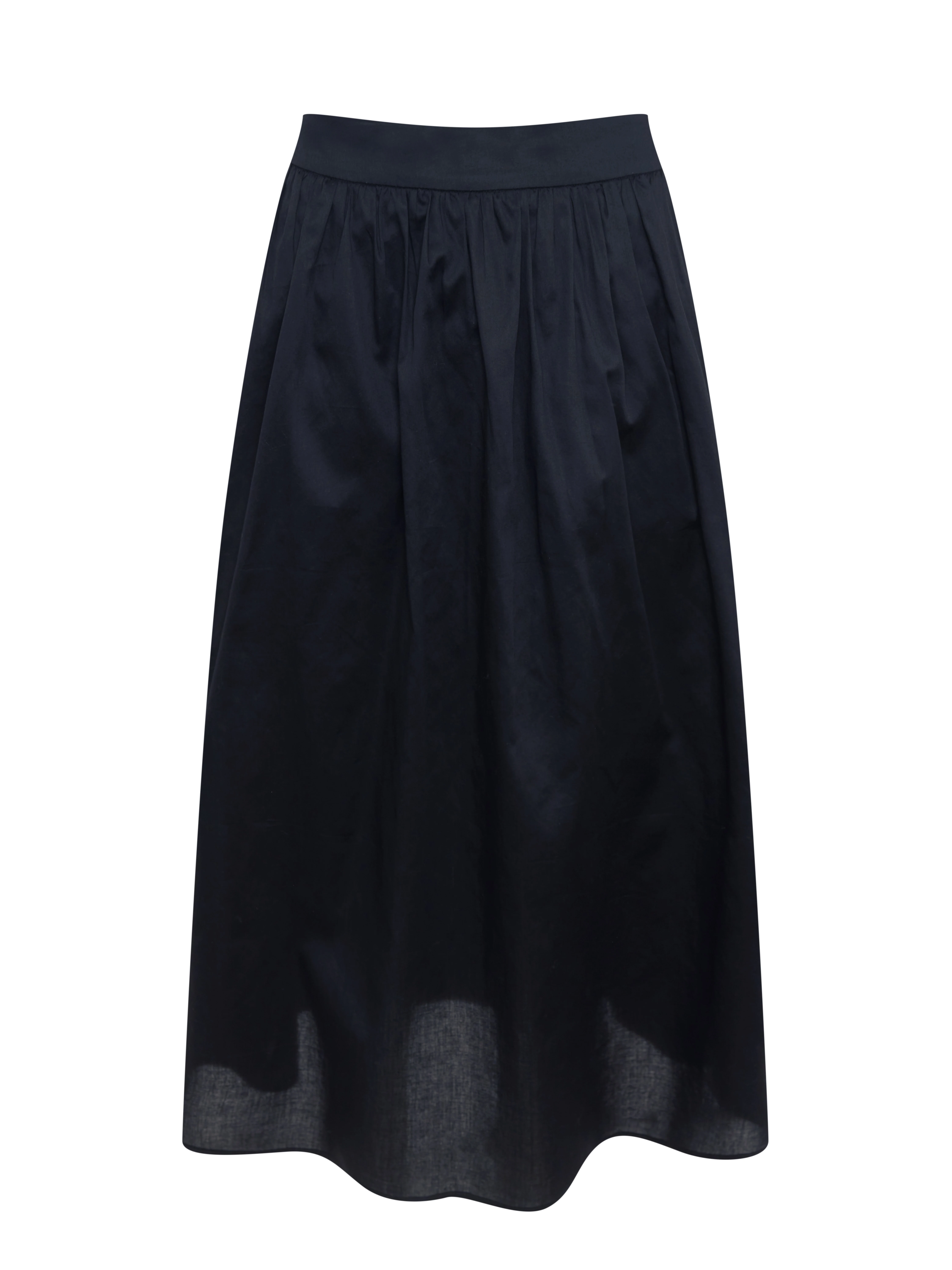 Black cotton high-waisted midi skirt