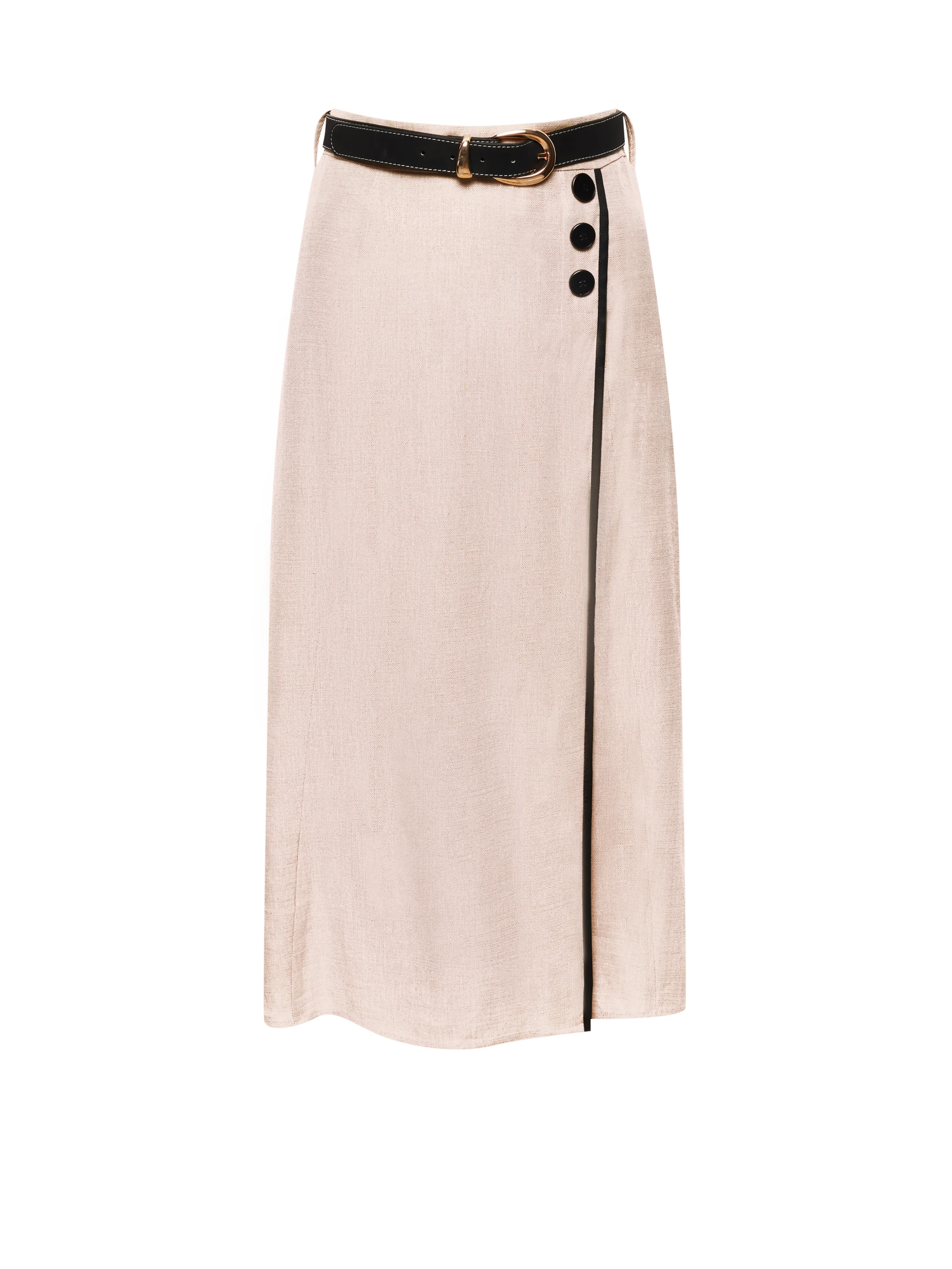 Beżowa spódnica midi z lamówką i paskiem
