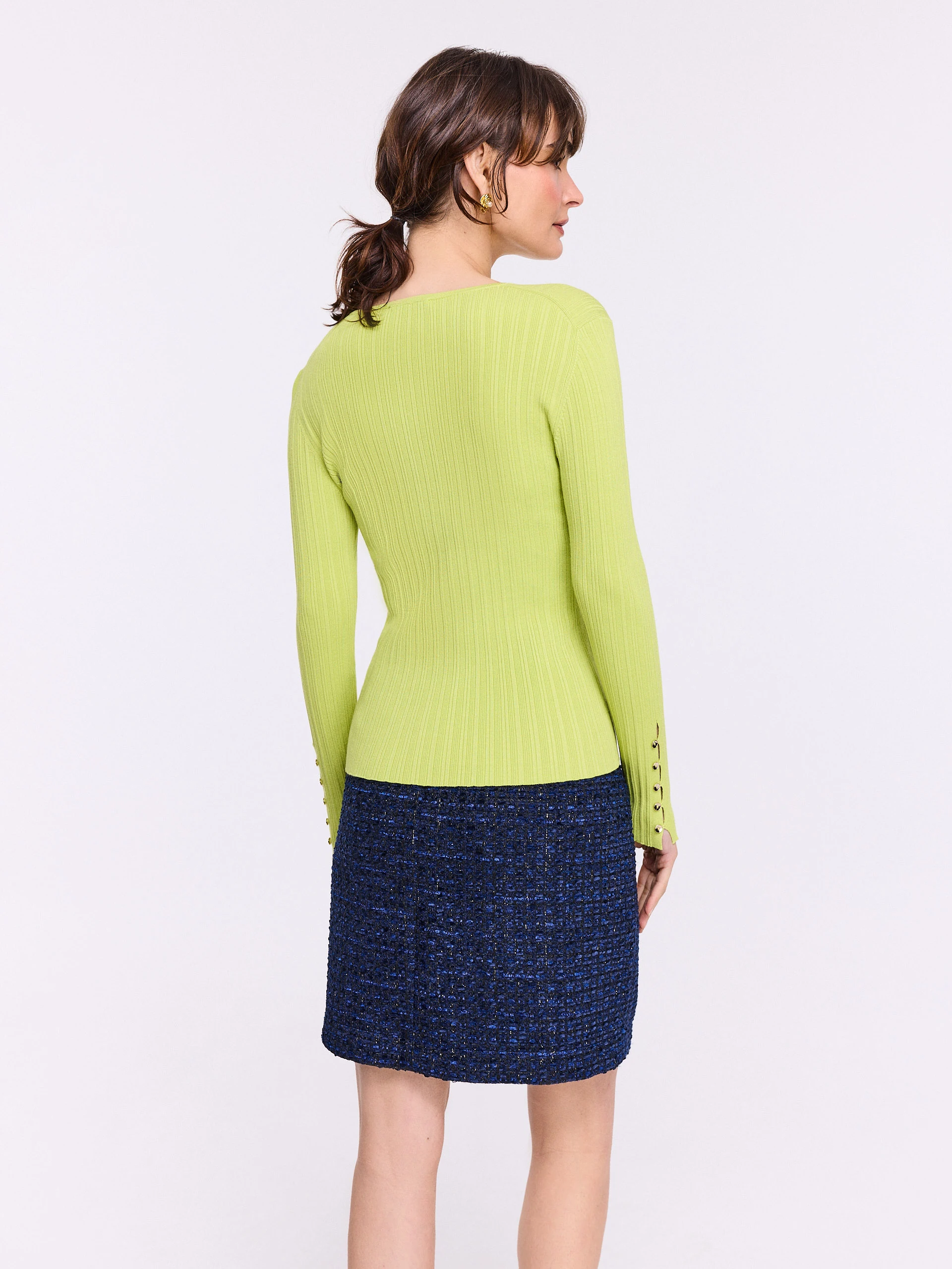 Lime fitted ribbed knit sweater
