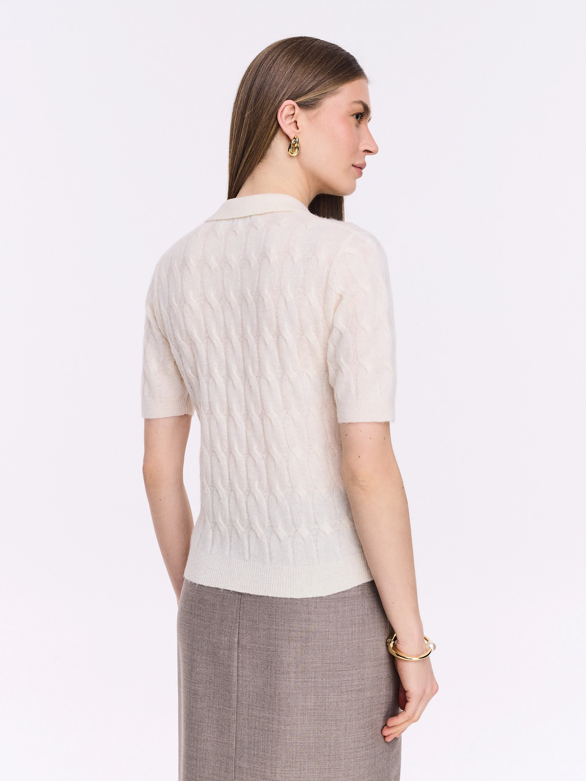 Braided polo sweater with wool, silk, and cashmere