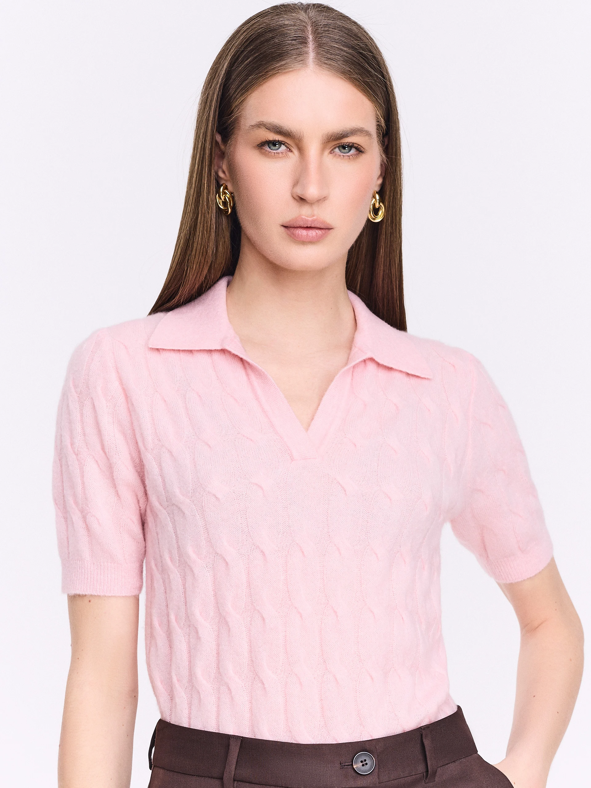 Braided polo sweater with wool, silk, and cashmere