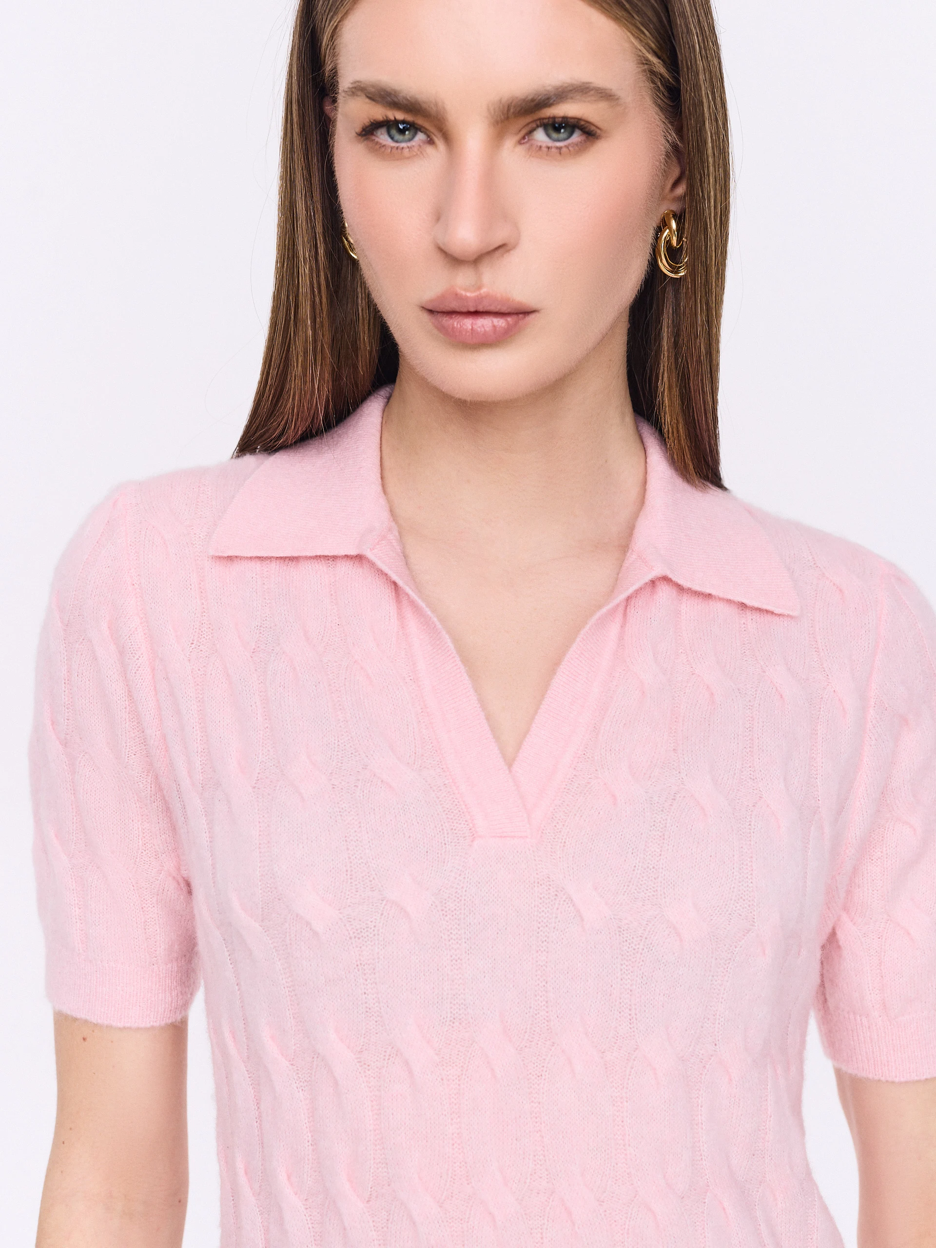 Braided polo sweater with wool, silk, and cashmere
