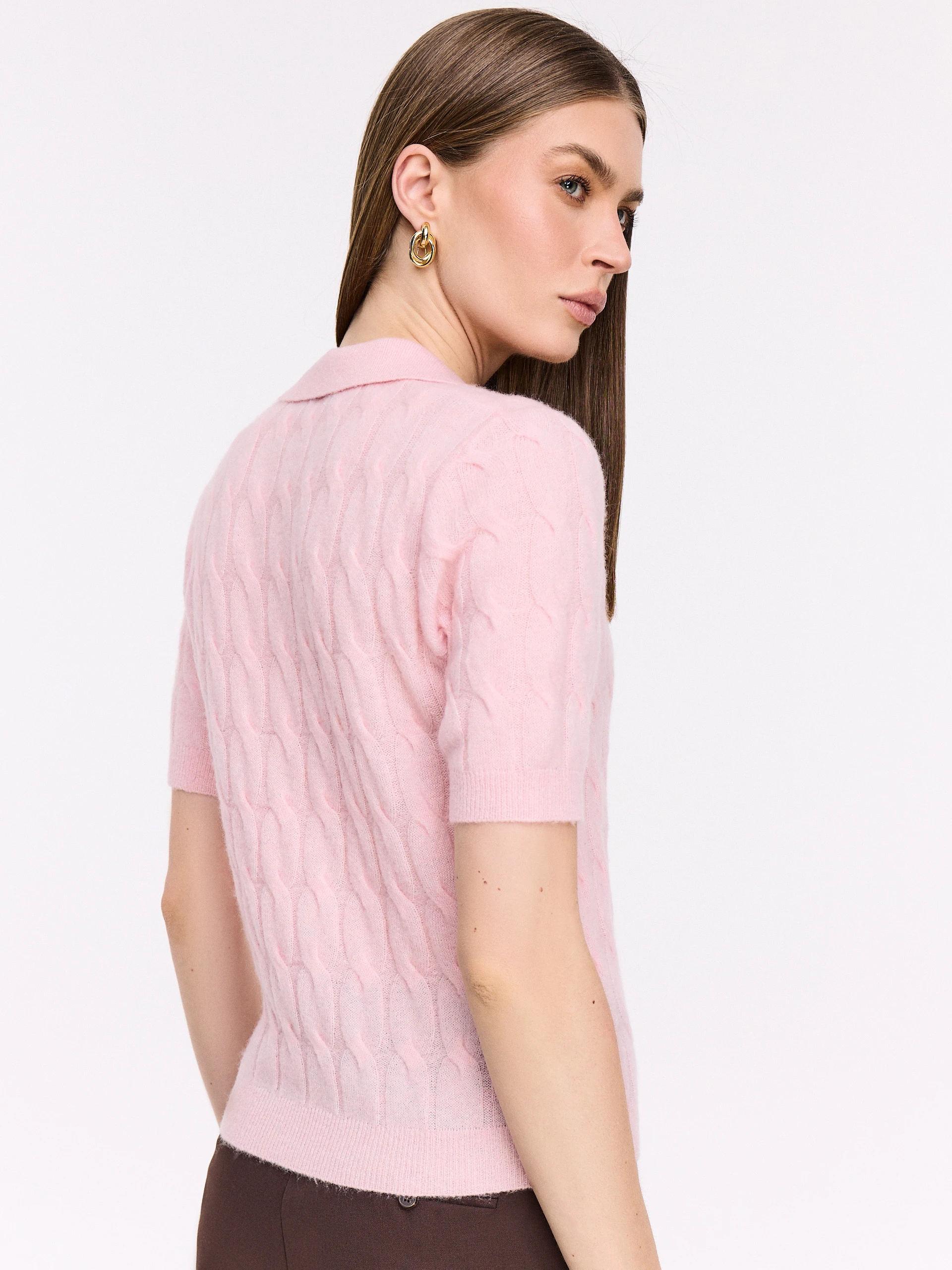 Braided polo sweater with wool, silk, and cashmere