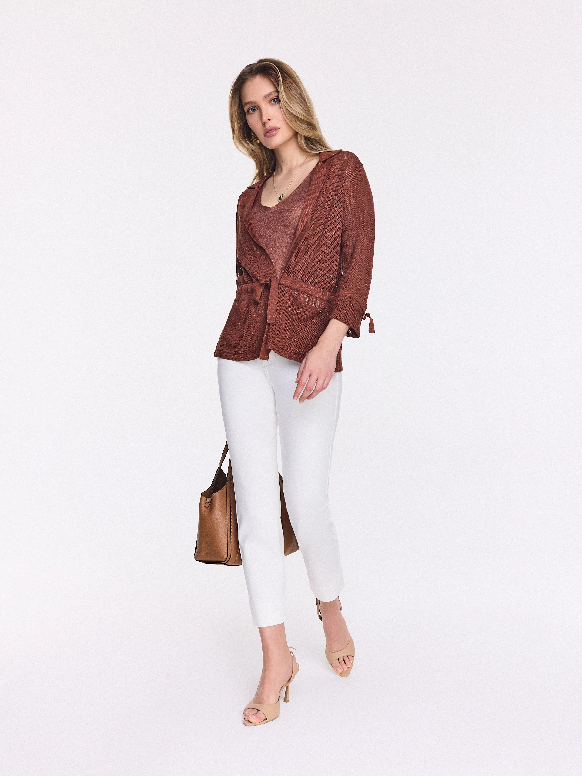 Openwork cardigan with metallic thread