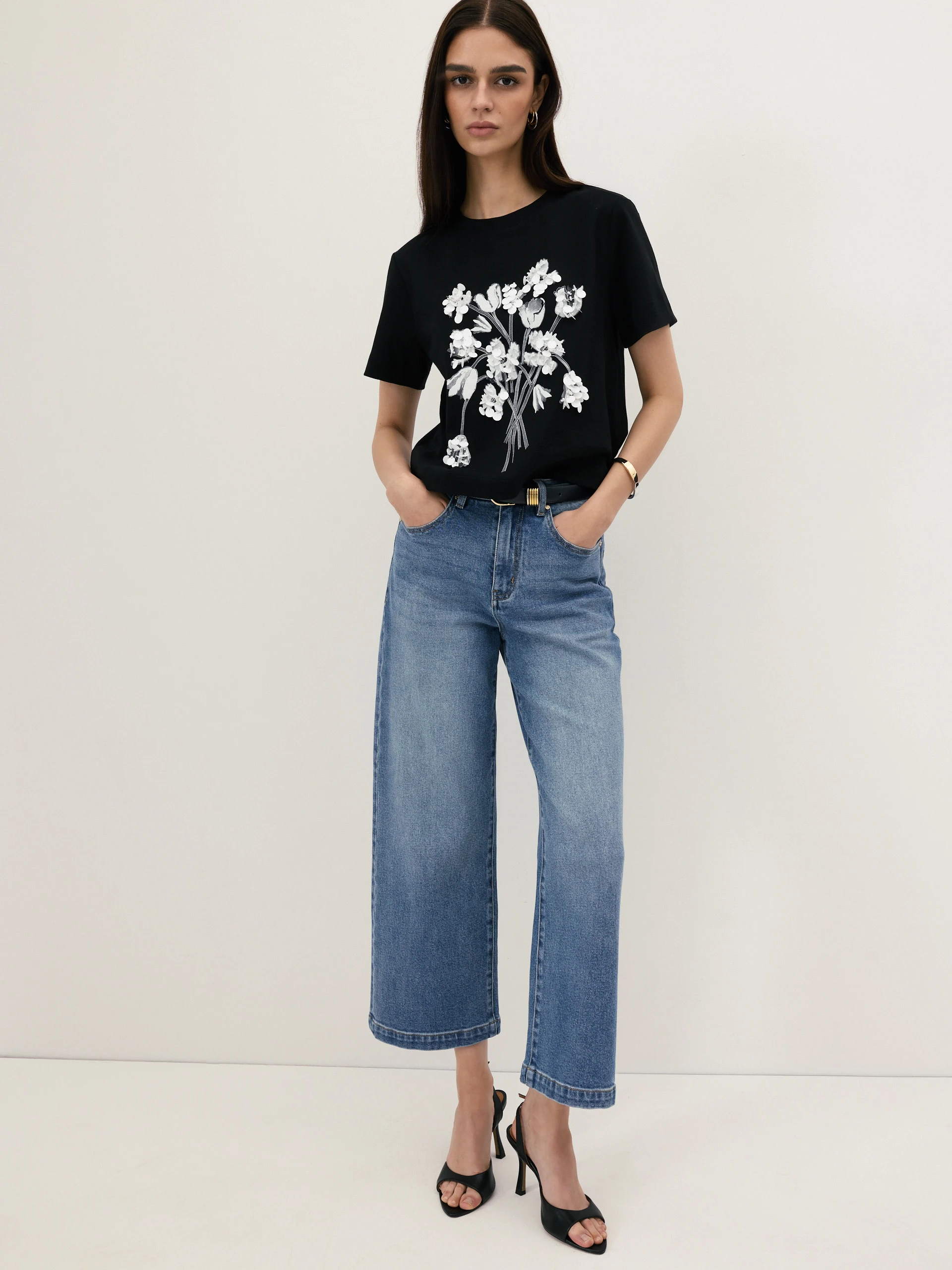 Jeansowe spodnie z wysokim stanem o kroju wide leg