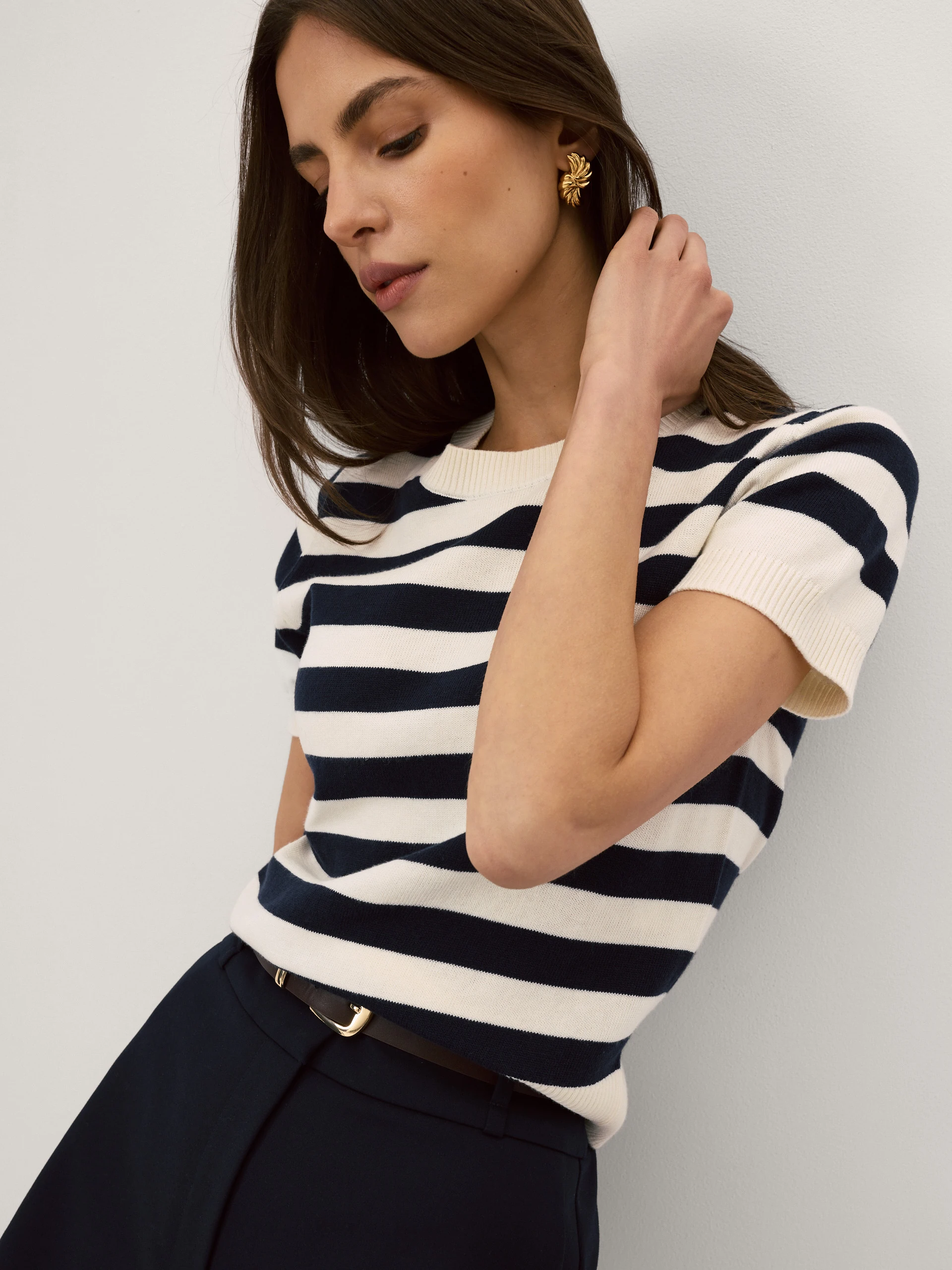 Striped sweater with a linen blend