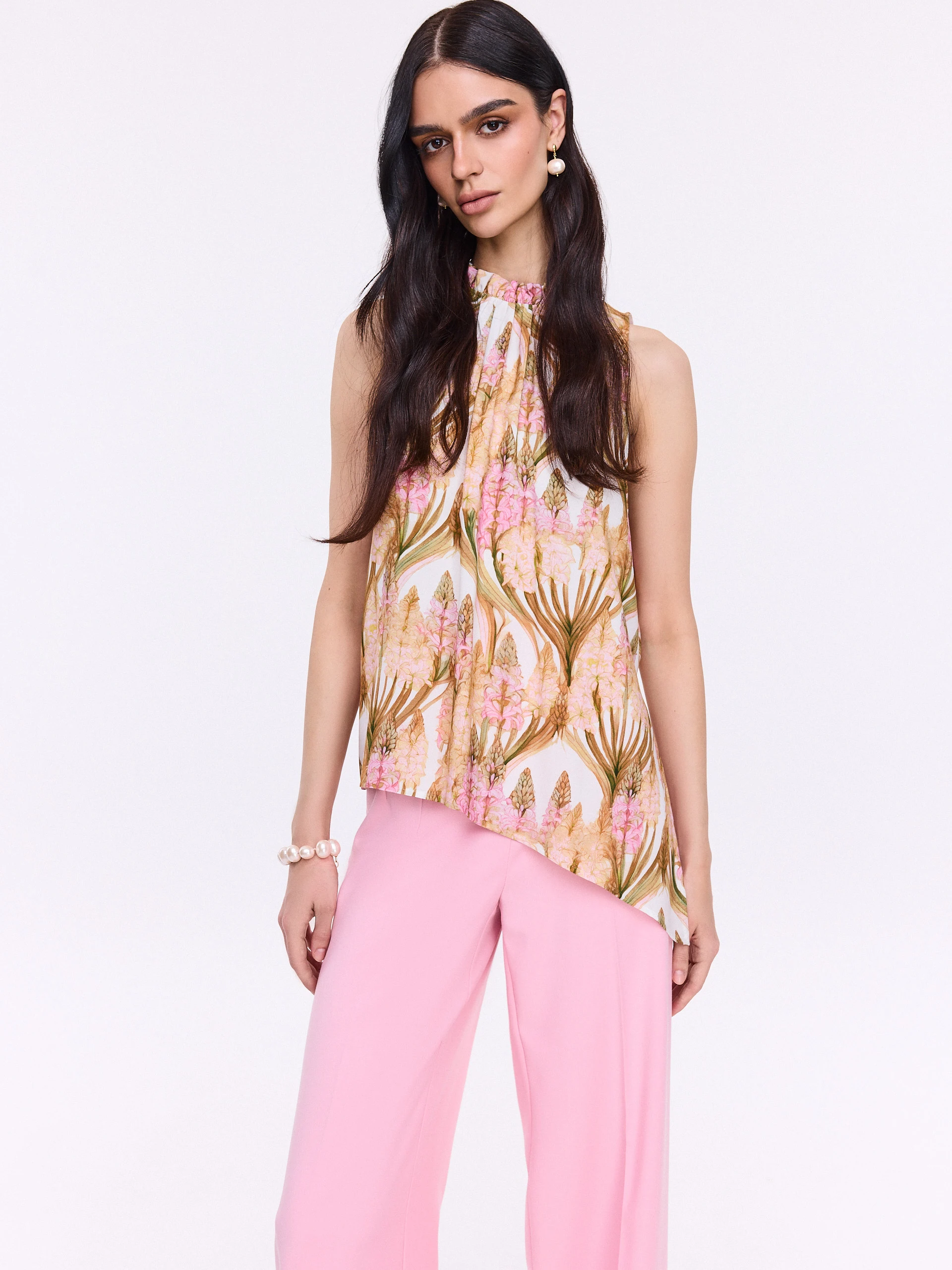Blouse with original print and tie detail
