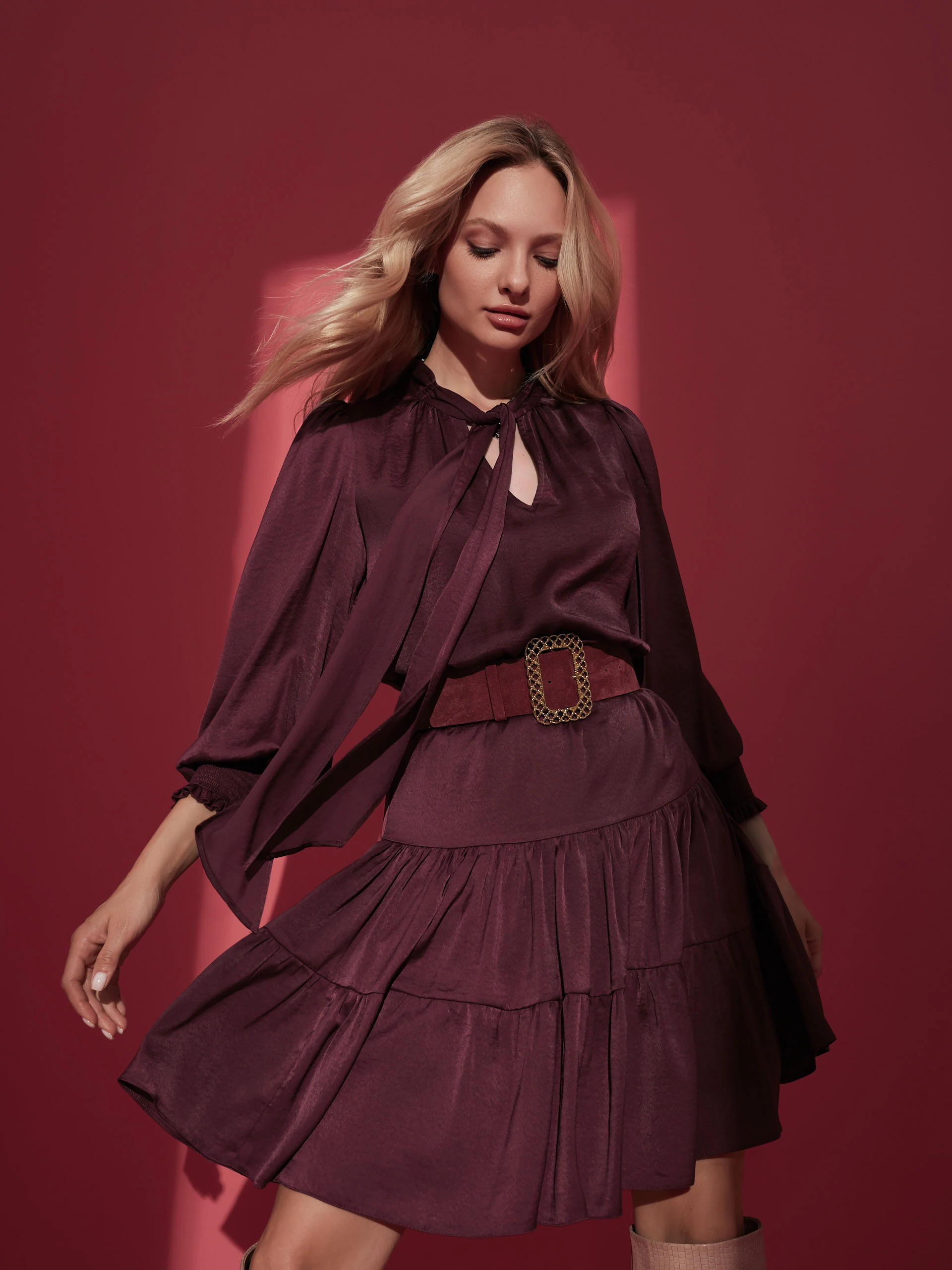 BURGUNDY SATIN DRESS