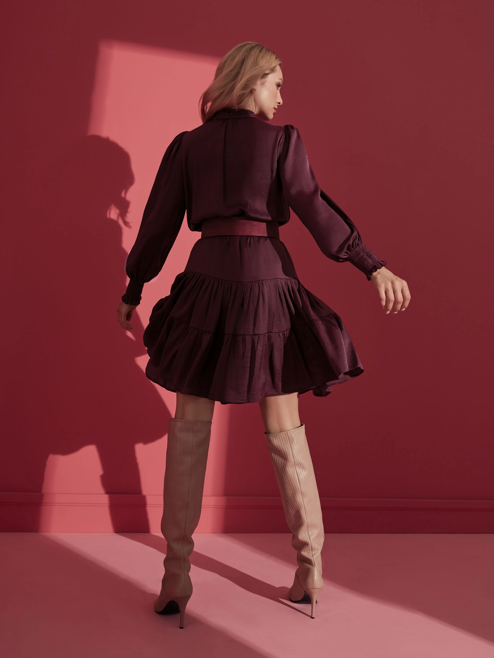BURGUNDY SATIN DRESS