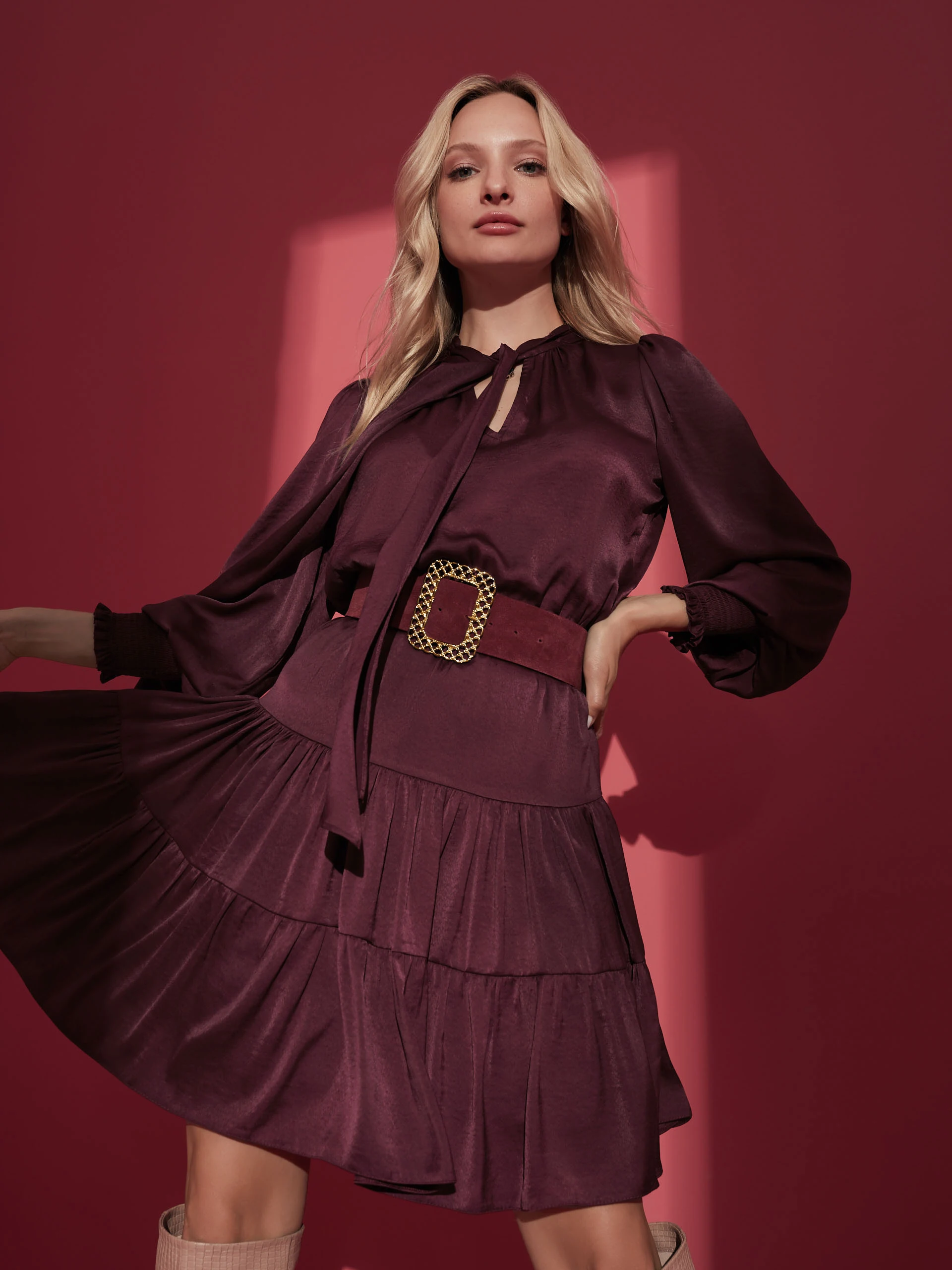 BURGUNDY SATIN DRESS