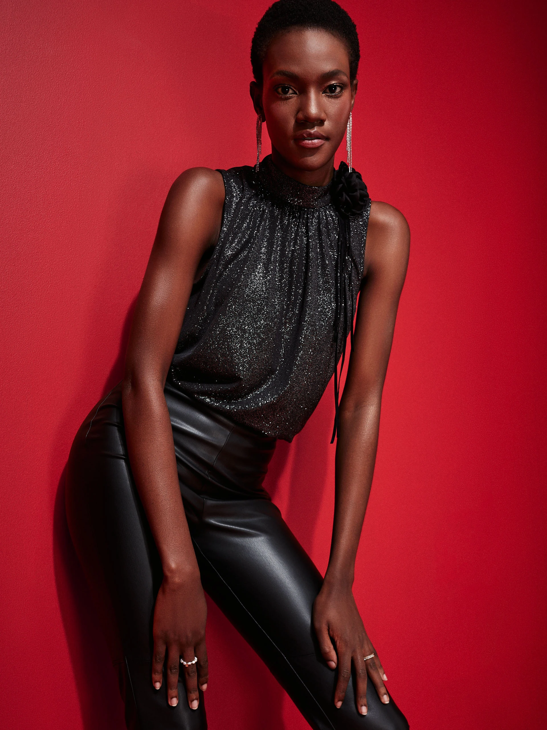 Black blouse in shiny material