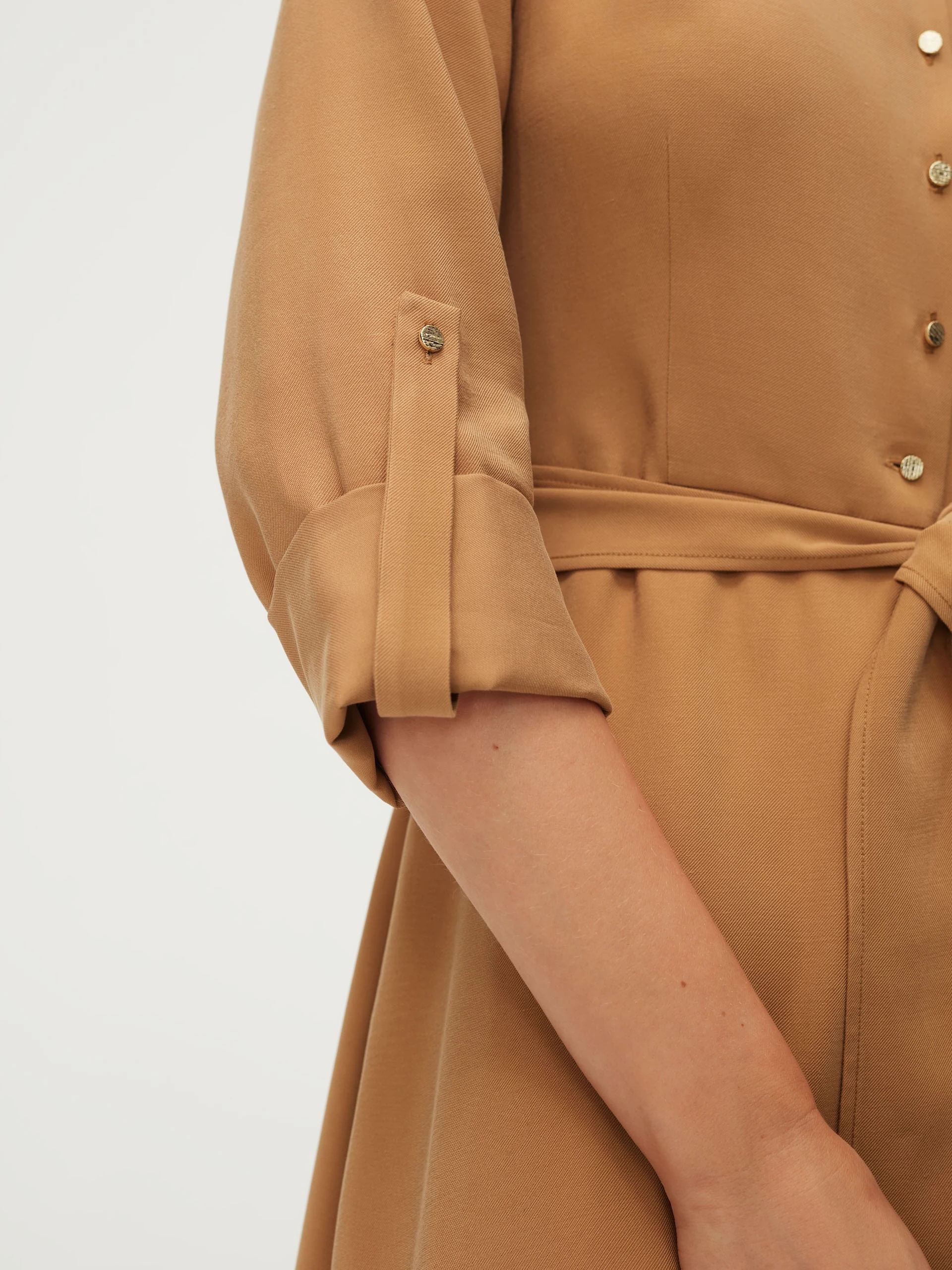 Caramel-colored shirt dress