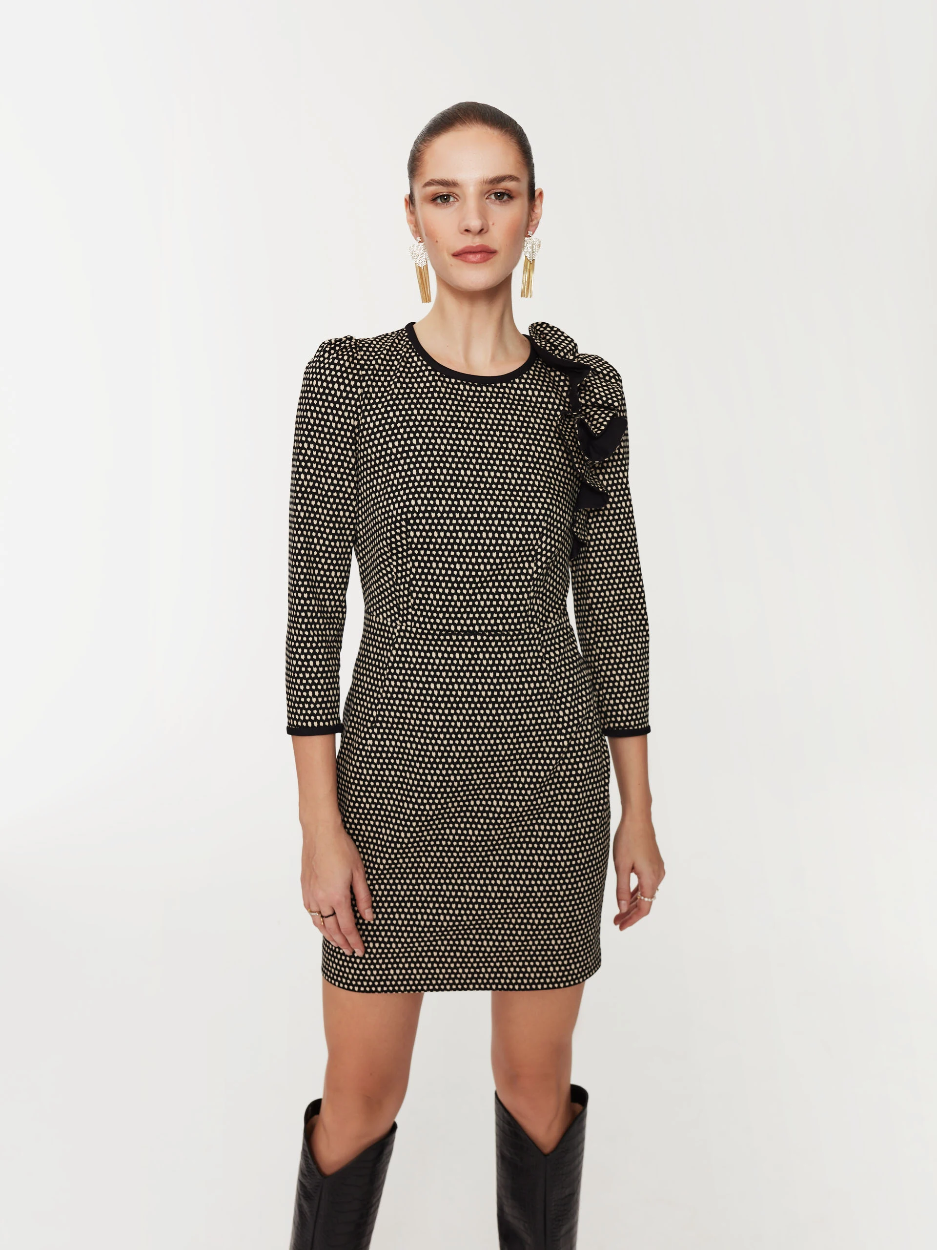 Black dress with white pattern