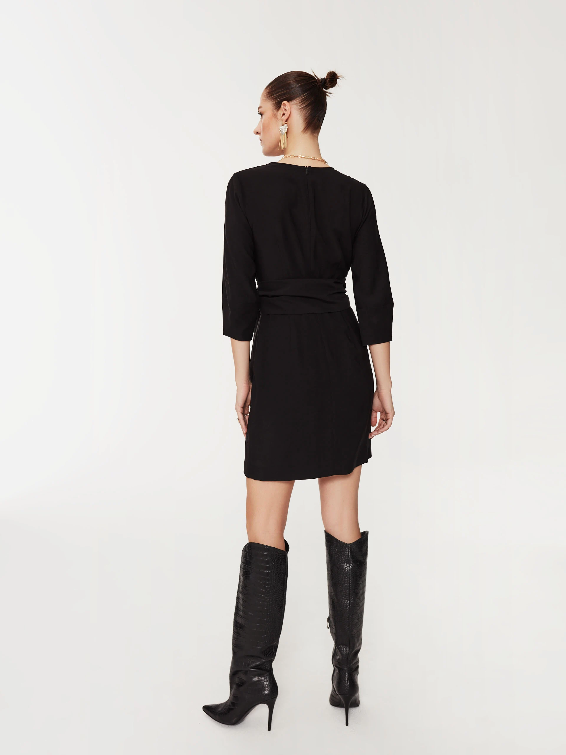 Black dress with envelope neckline