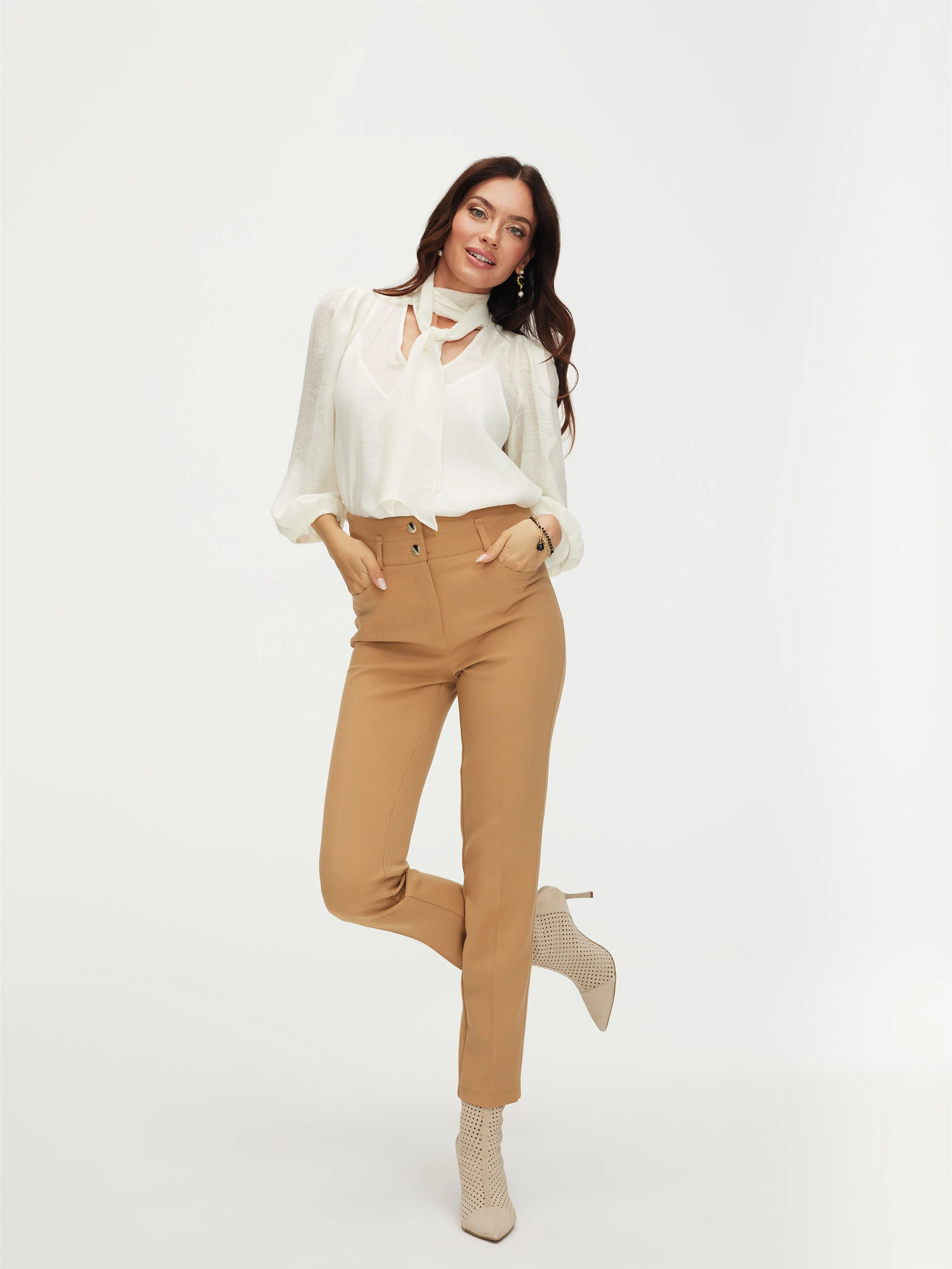 Beige high-waist pants