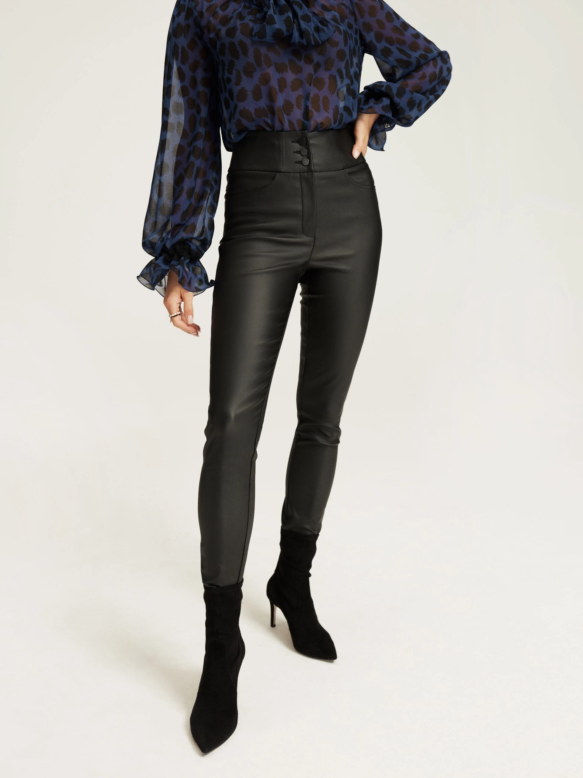 Black imitation leather trousers
