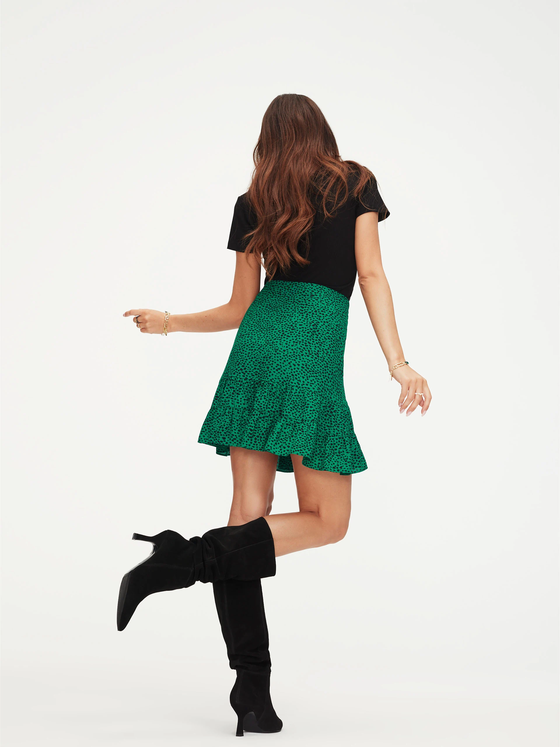 Green skirt with waist tie and frill