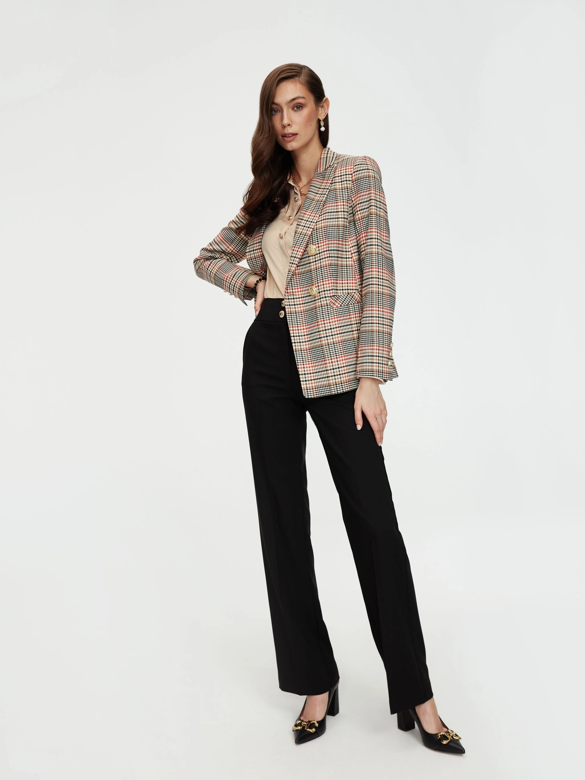 Double-breasted checked jacket