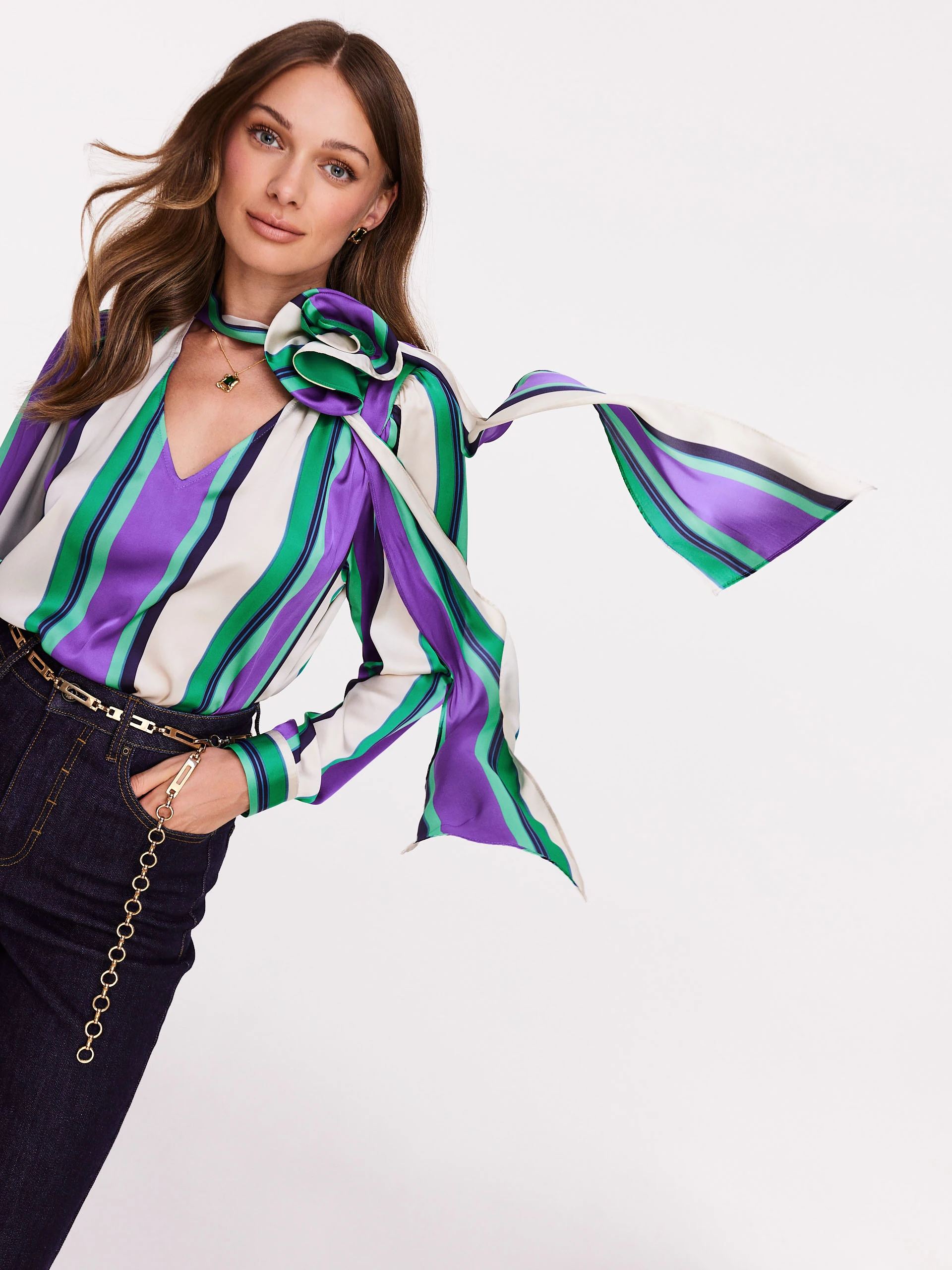 Striped blouse with rose
