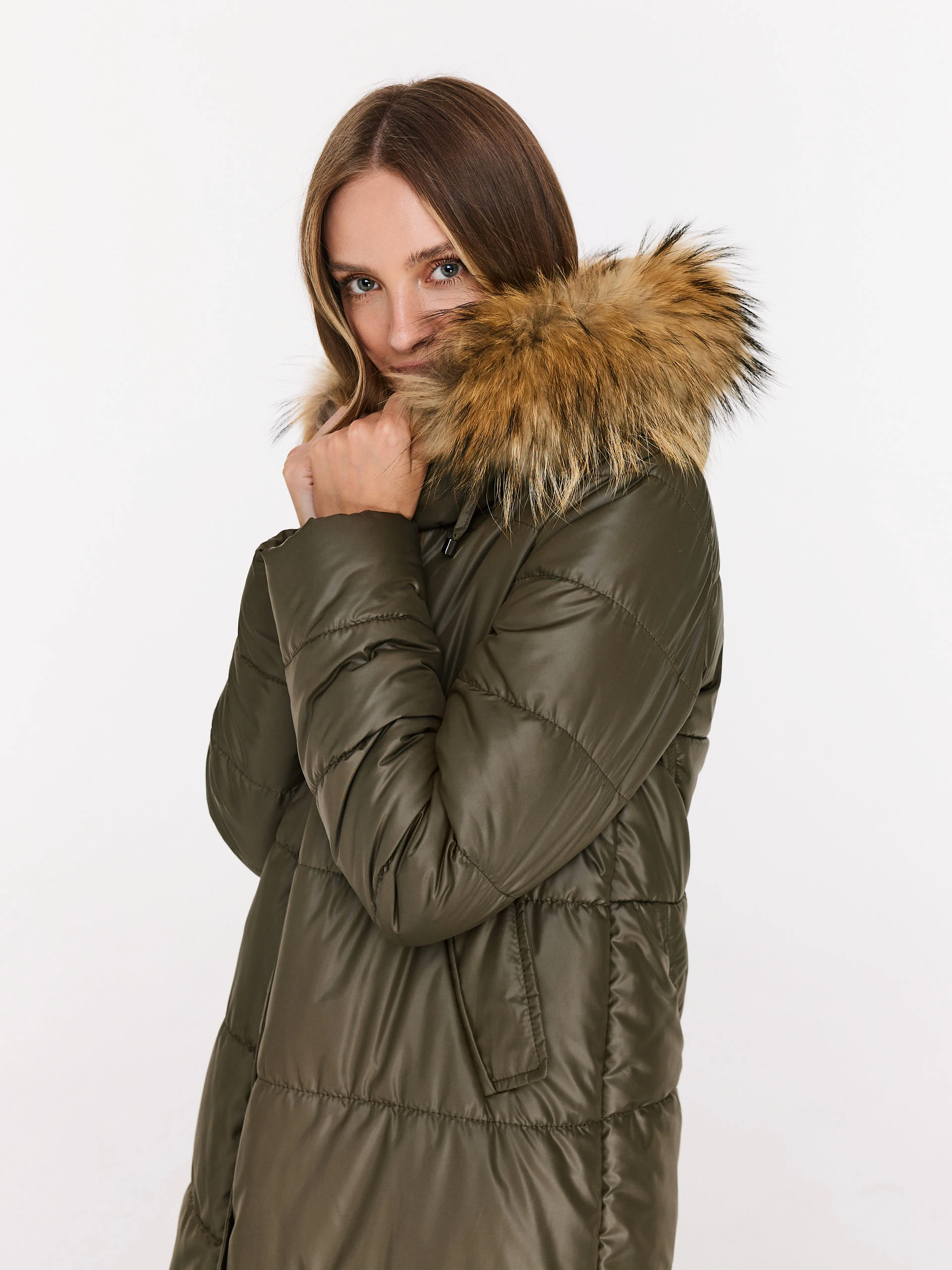 Long olive quilted coat