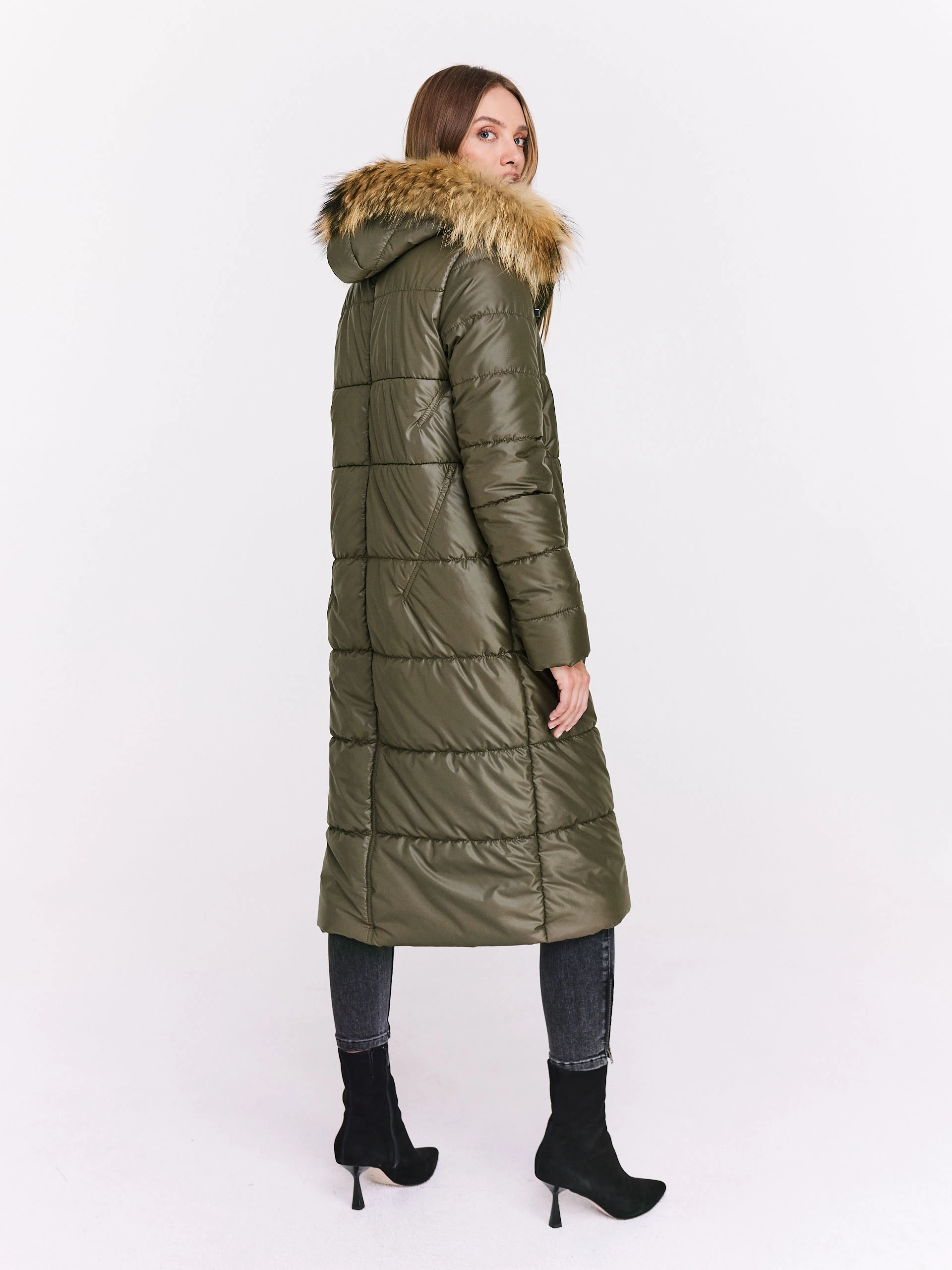 Long olive quilted coat