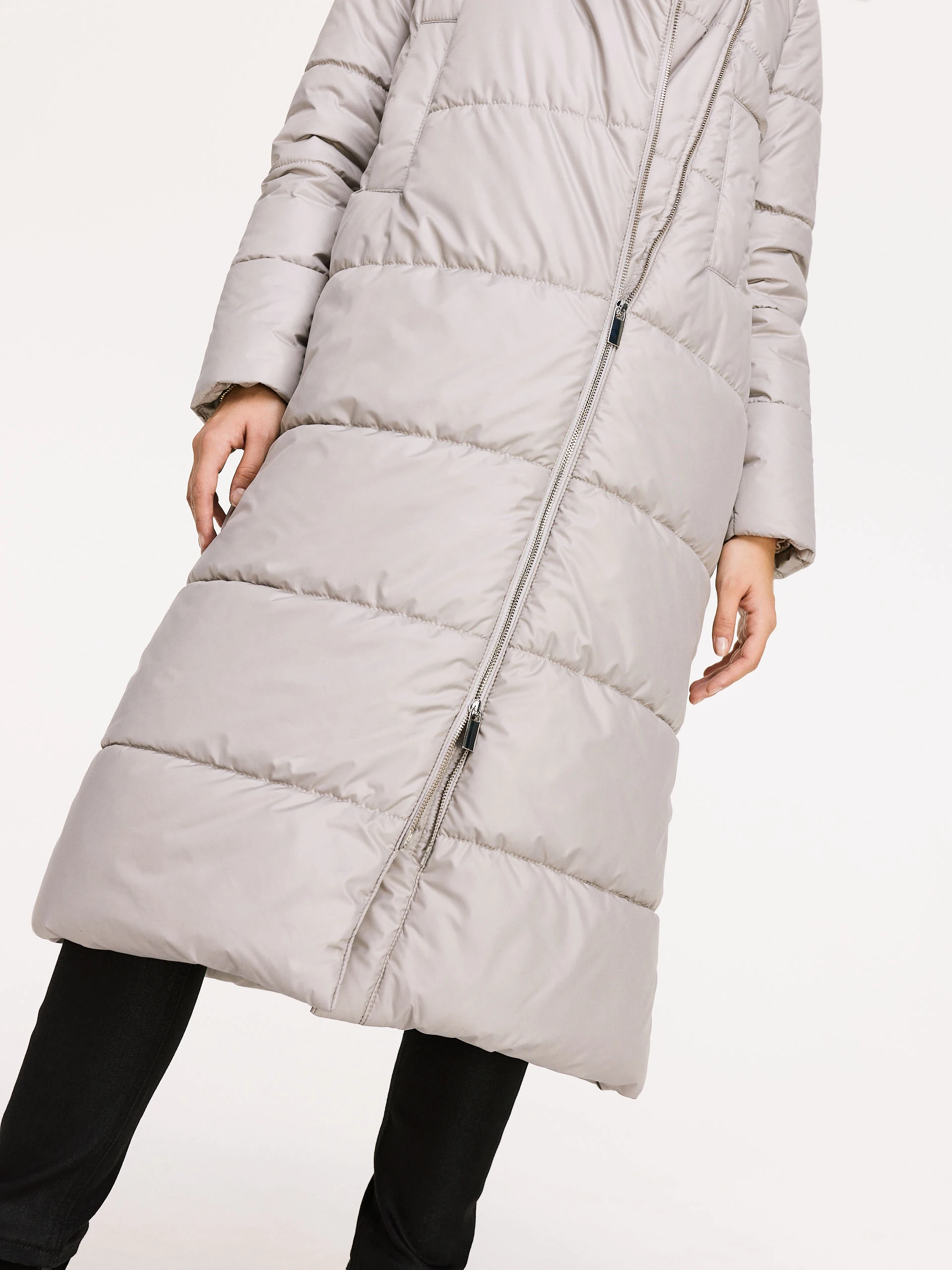 Long quilted coat in beige color