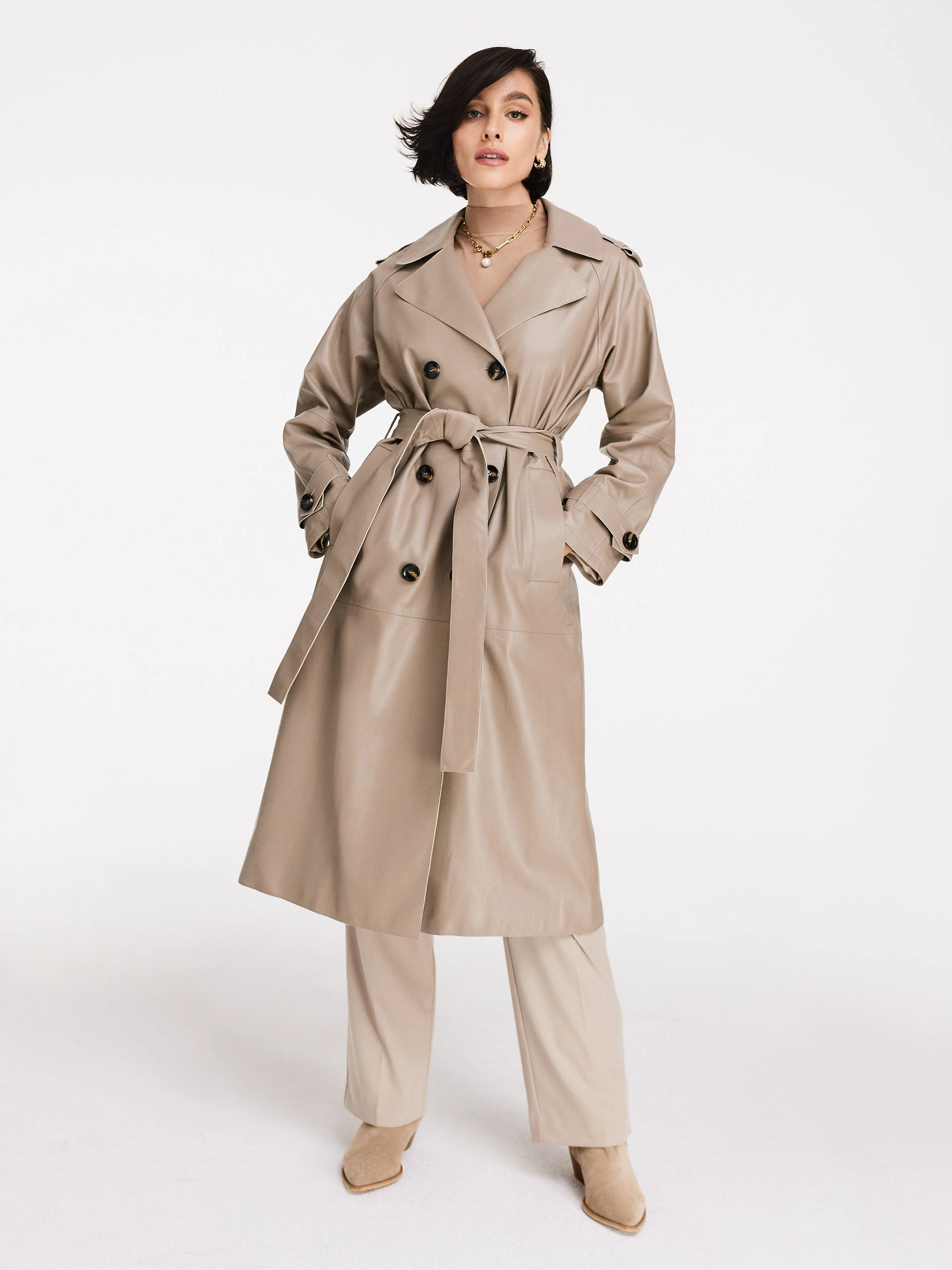 Beige leather trench