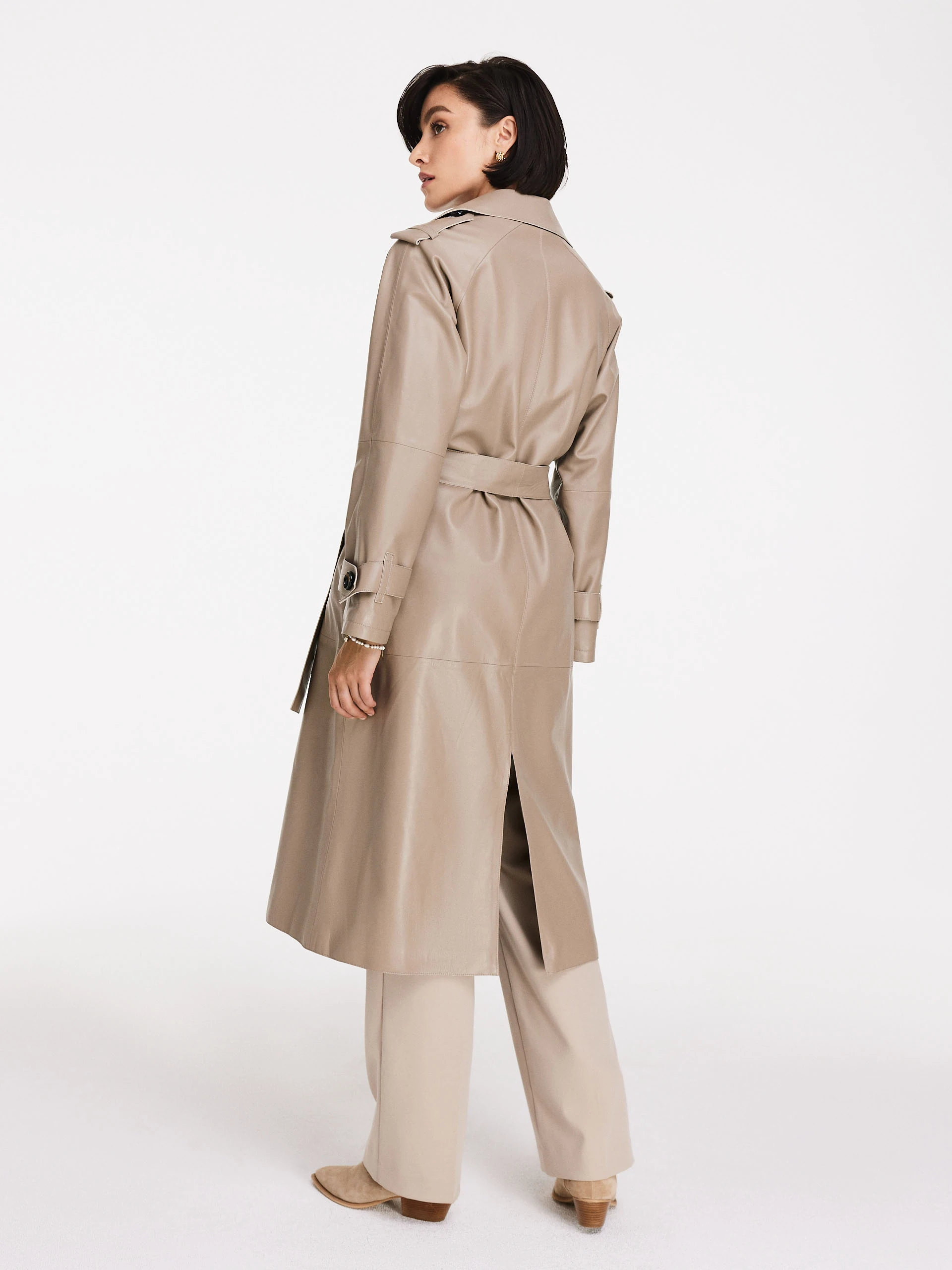 Beige leather trench