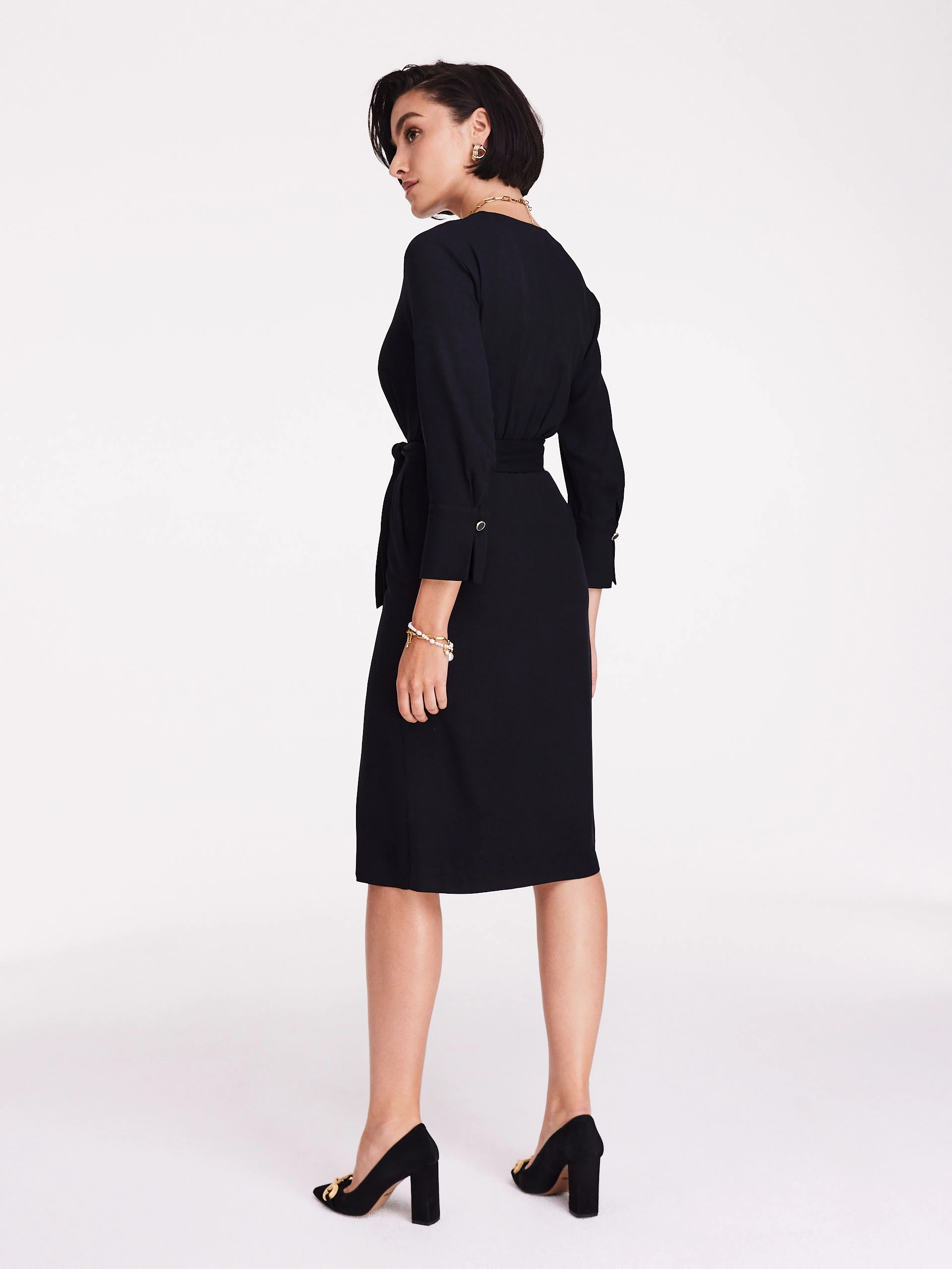 Fitted black viscose dress