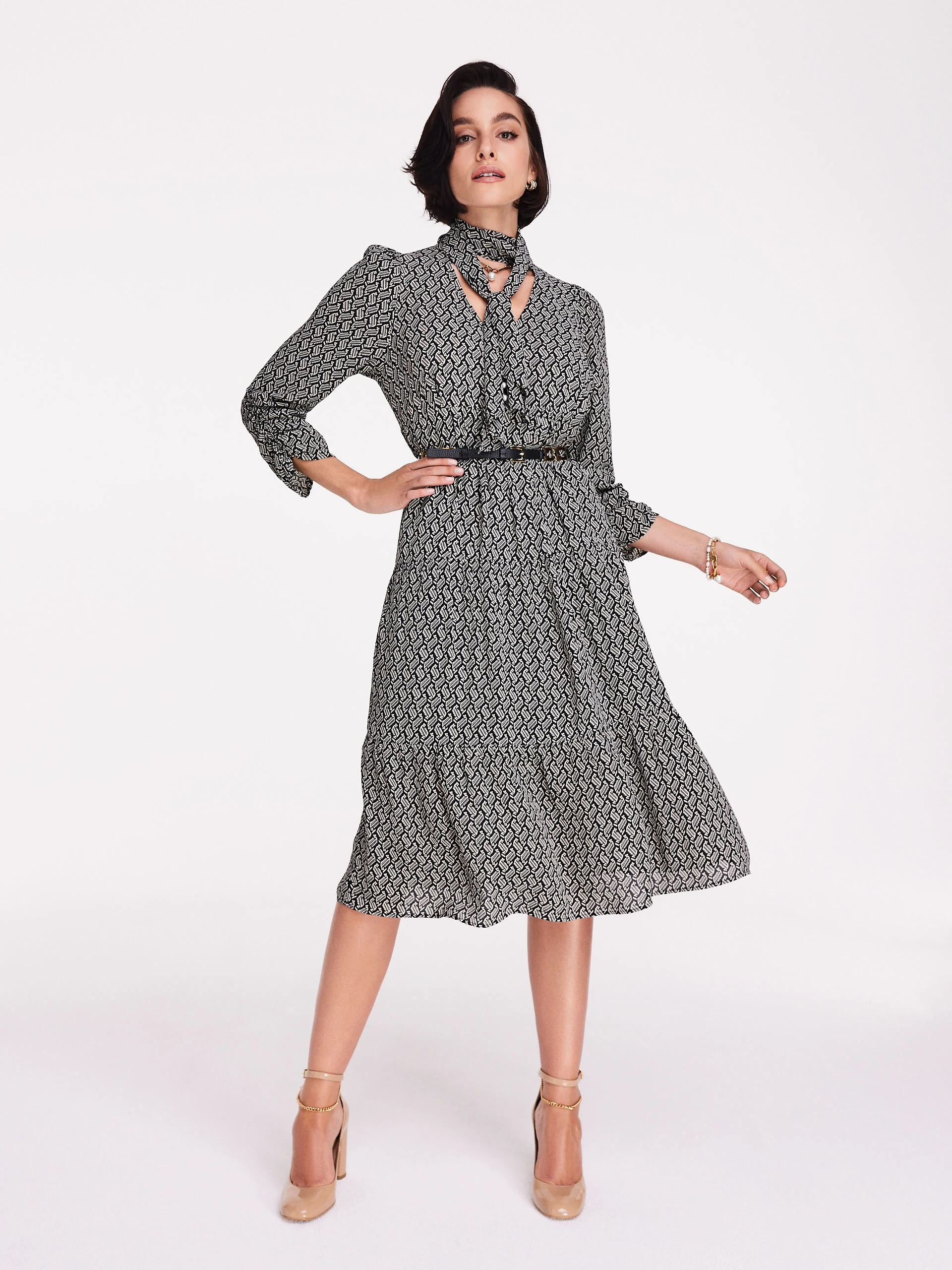 Viscose dress with tied neckline