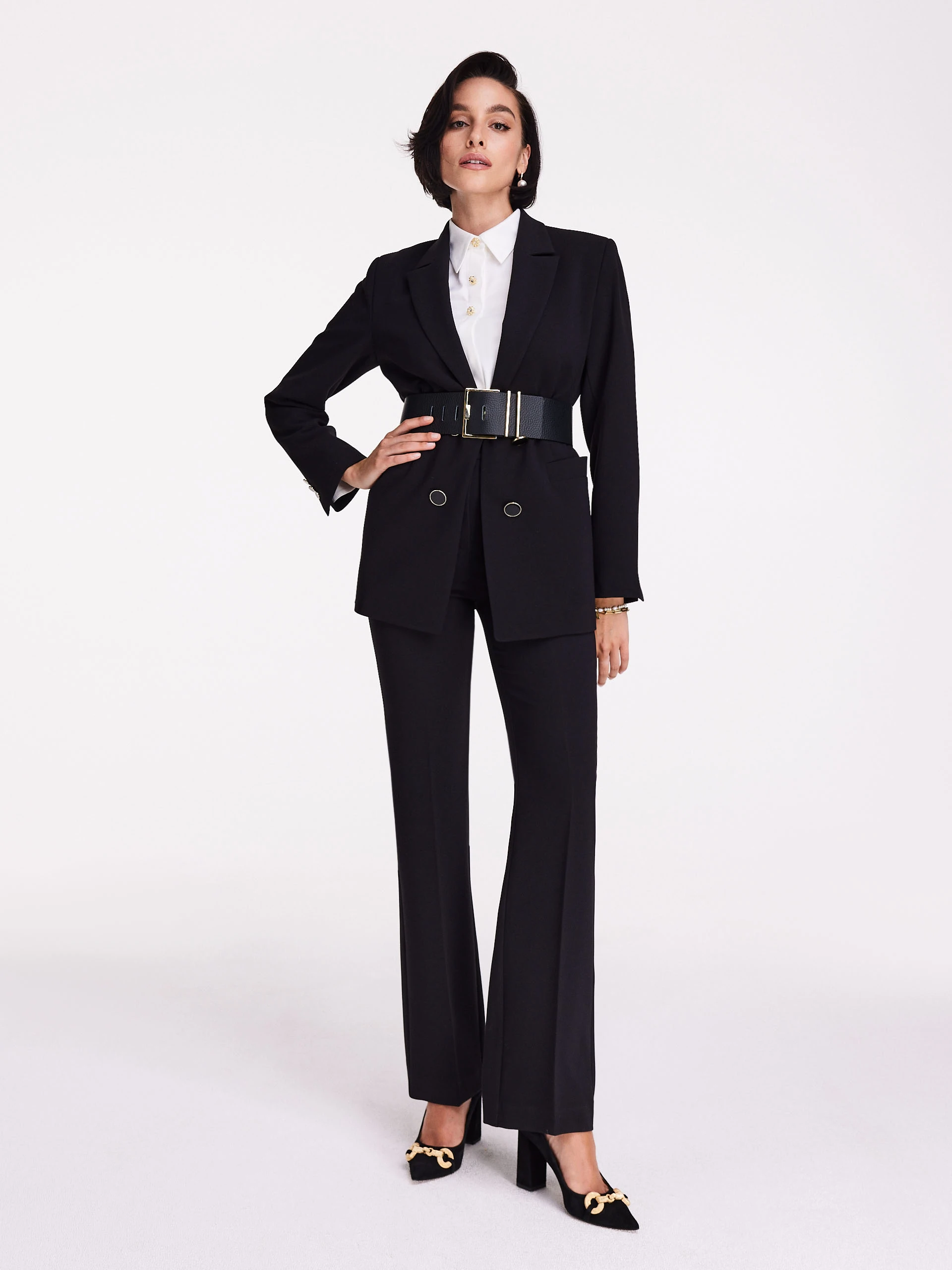 Black high-waisted suit pants