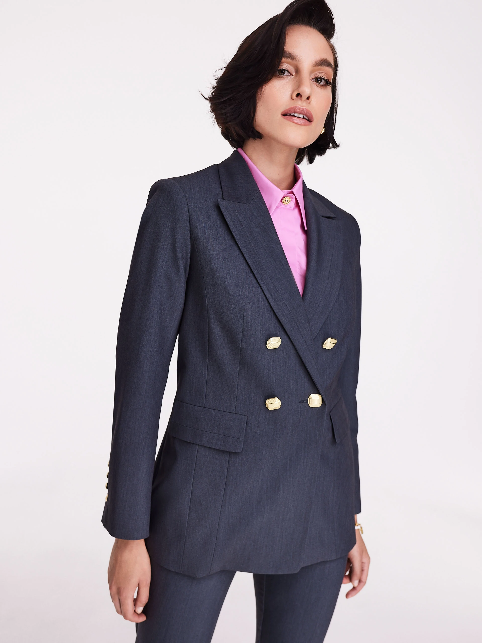 Graphite jacket with double-breasted closure
