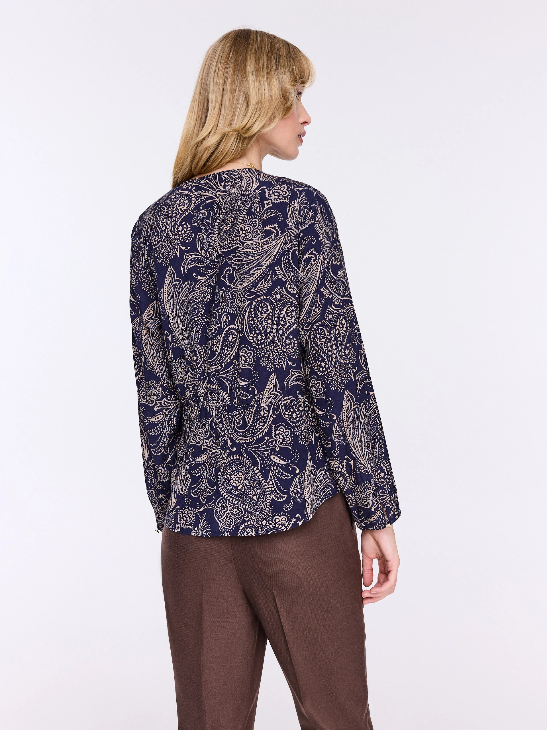 Navy blue blouse with oriental patterns