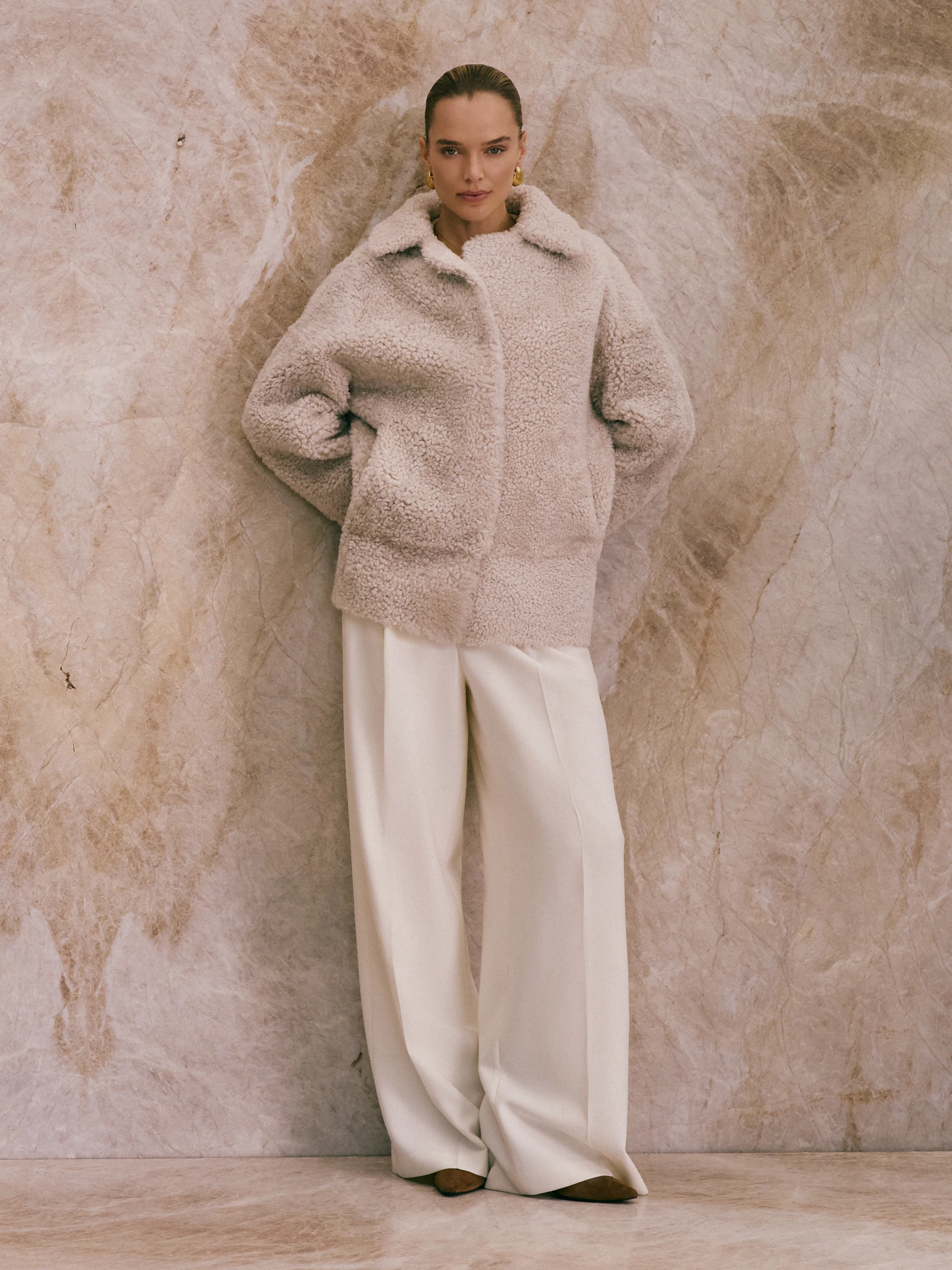Beige merino leather jacket