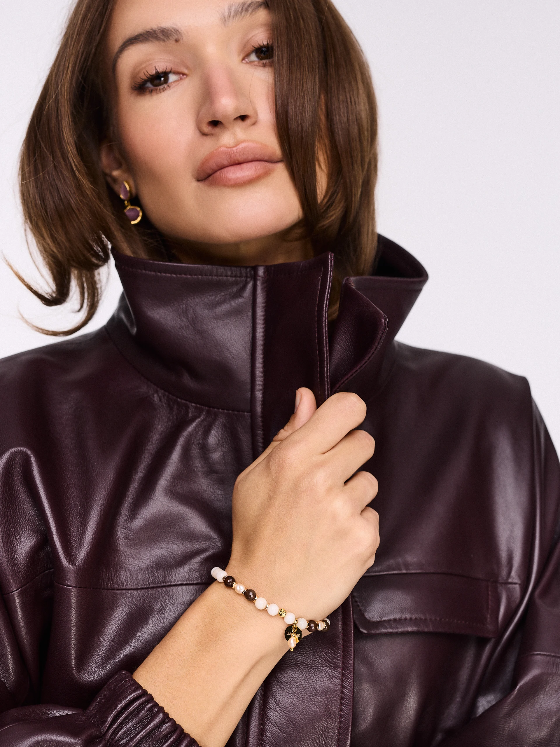Cherry-colored leather jacket