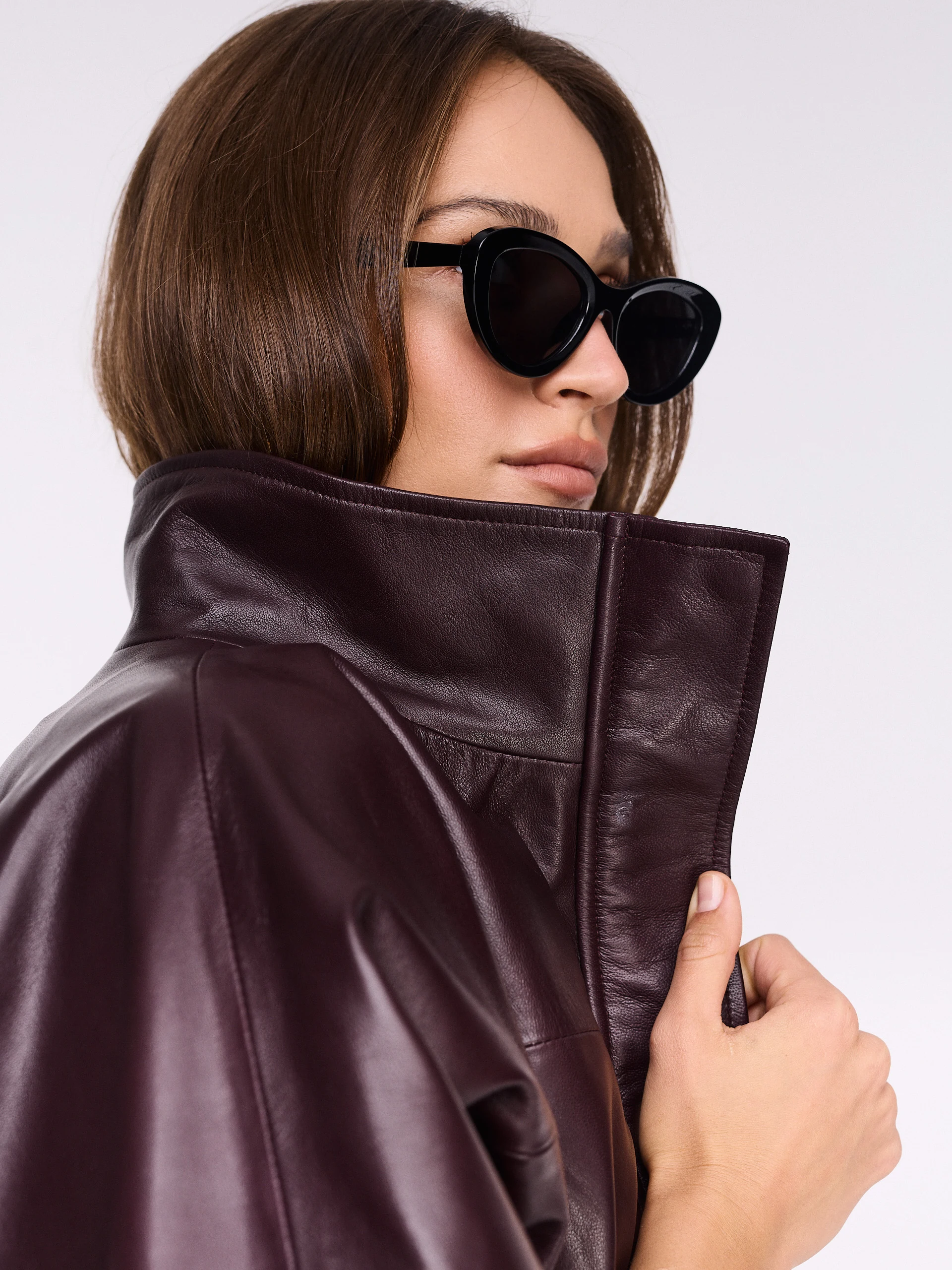 Cherry-colored leather jacket