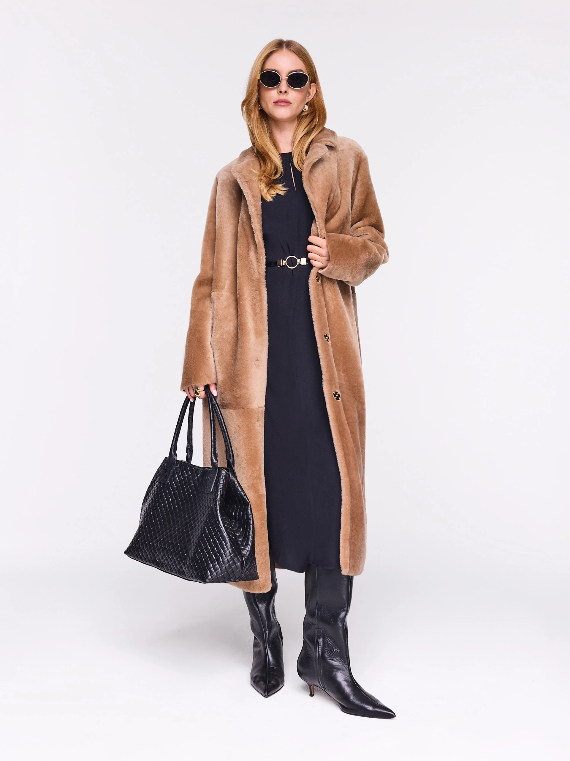 Long beige merino leather coat