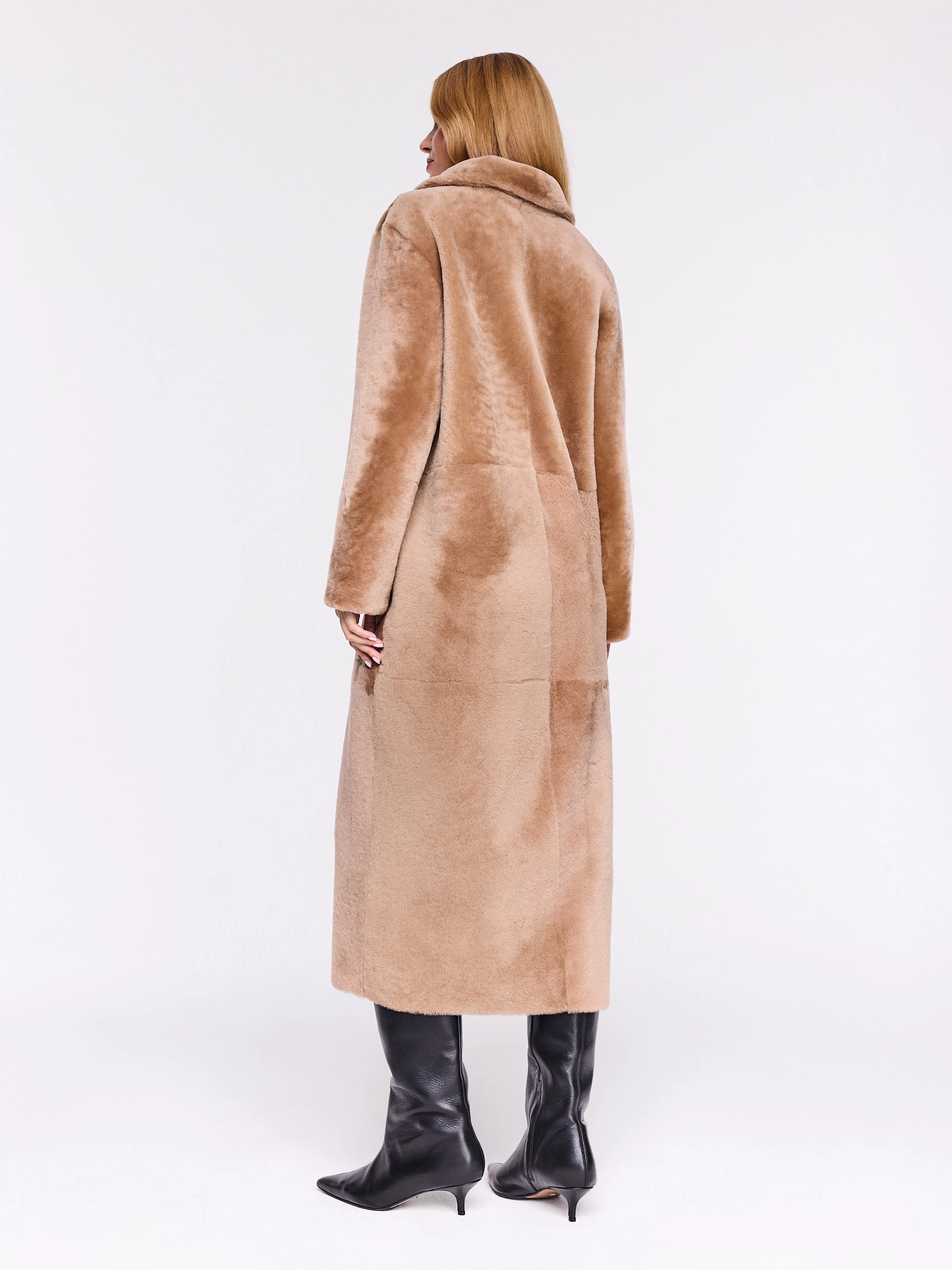 Long beige merino leather coat