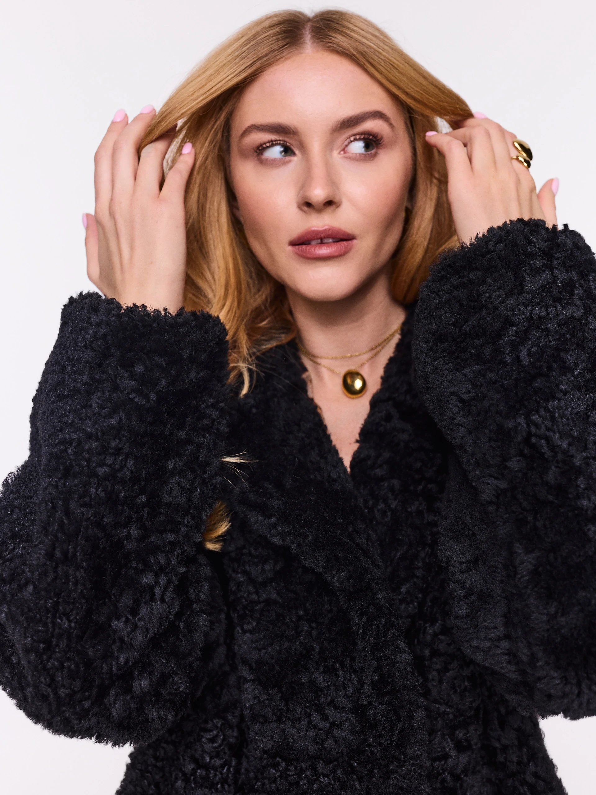 Long merino leather coat in black