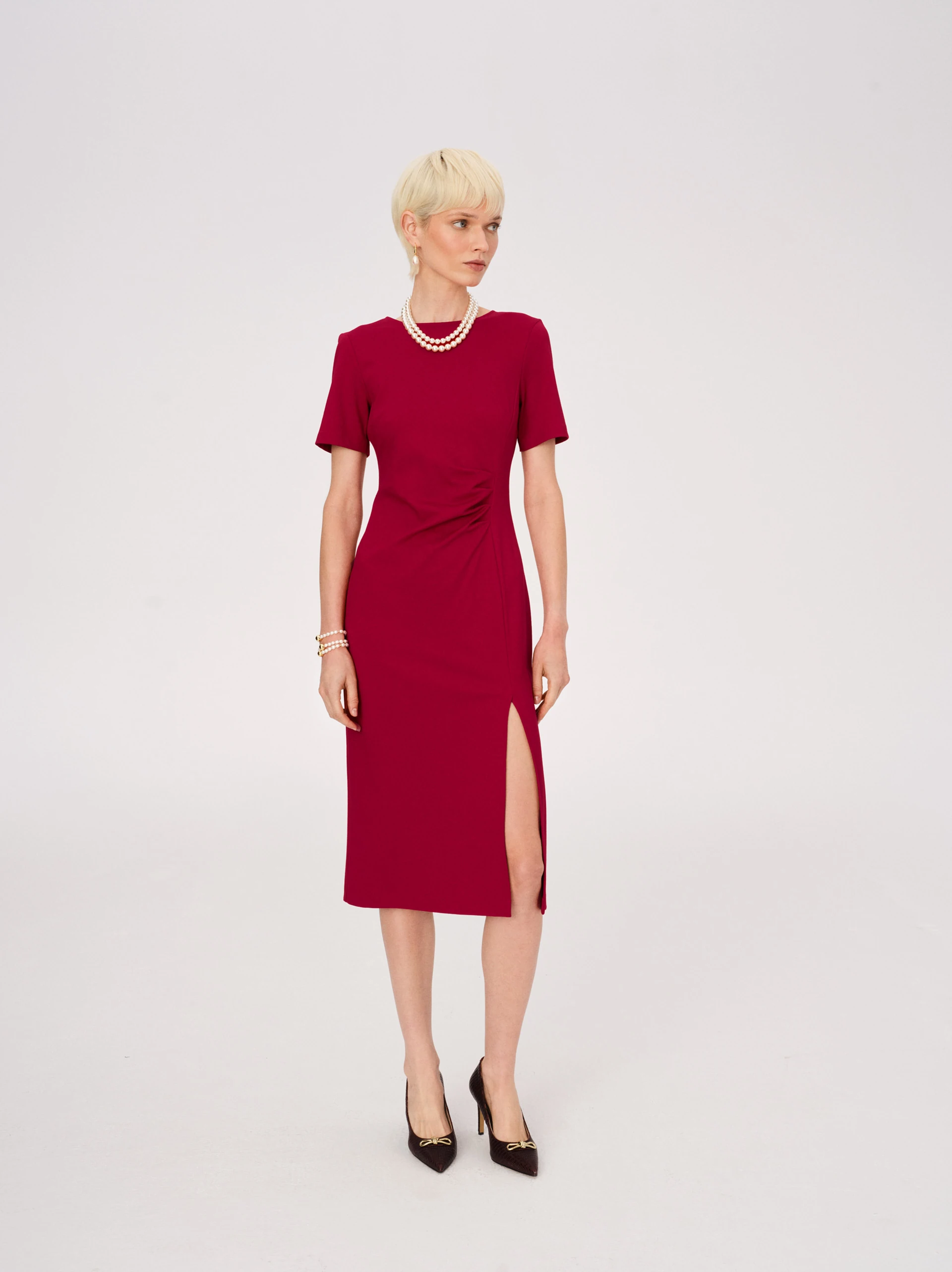 Elegant red dress with ruffles