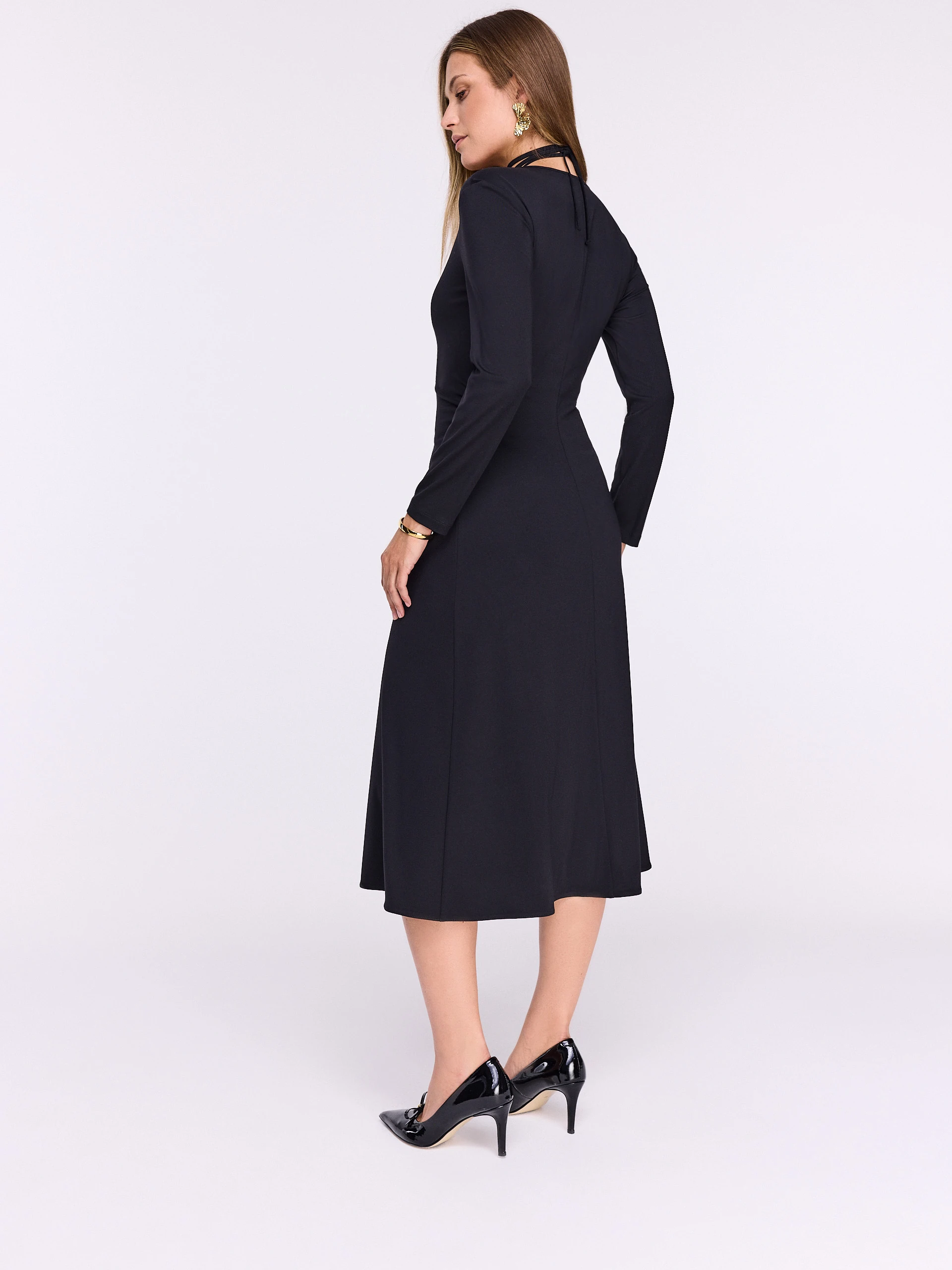Black midi dress with decorative rose