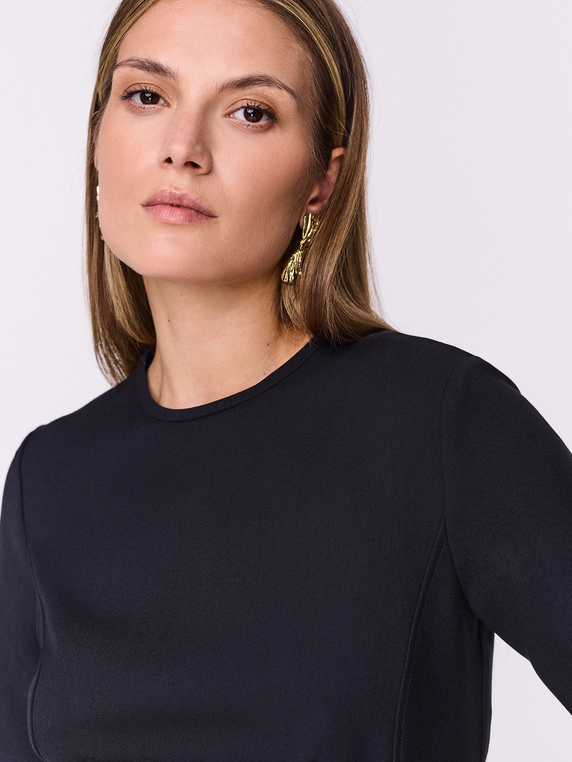 Black dress with slit and decorative buckle