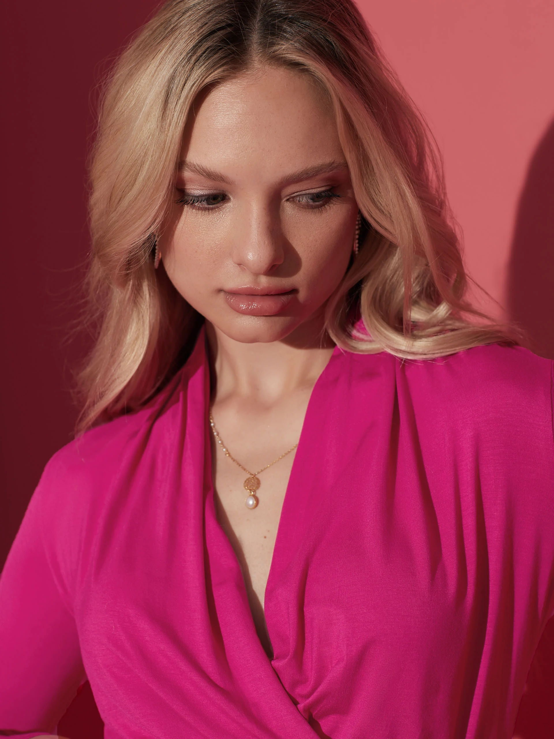 PINK BLOUSE WITH ENVELOPE NECKLINE