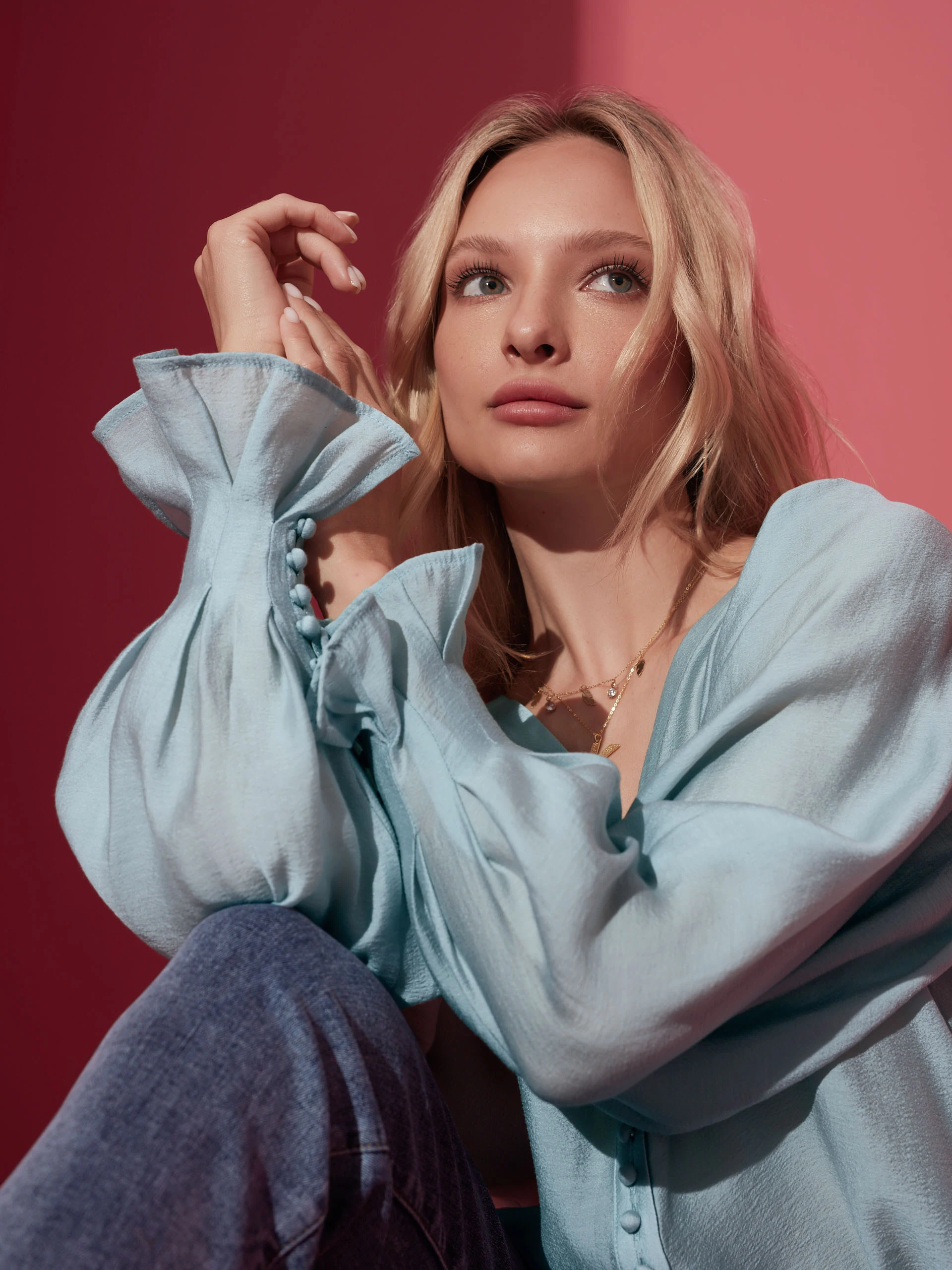 BLUE BLOUSE WITH COATED BUTTONS