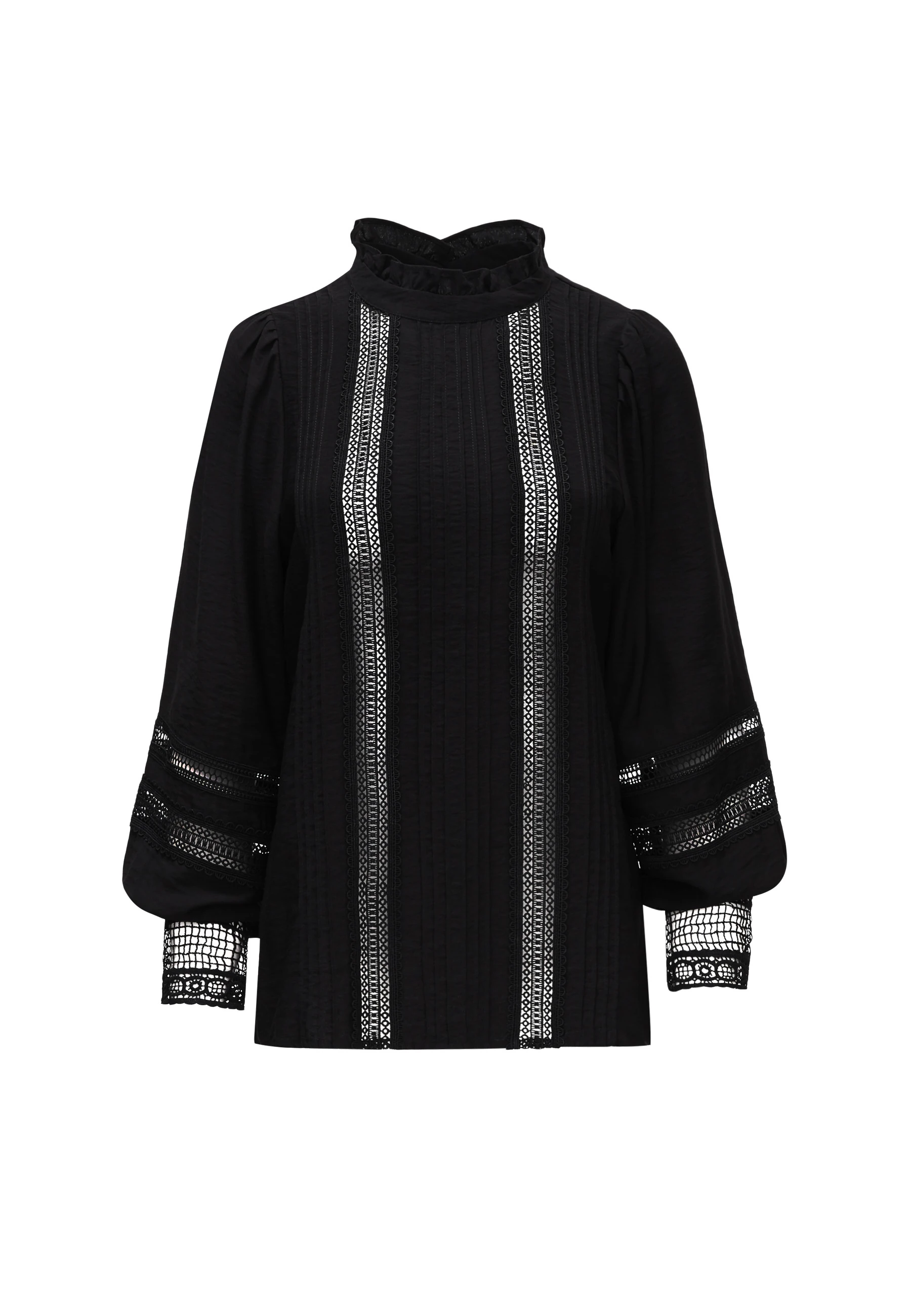 BLACK BLOUSE WITH LACE ELEMENTS