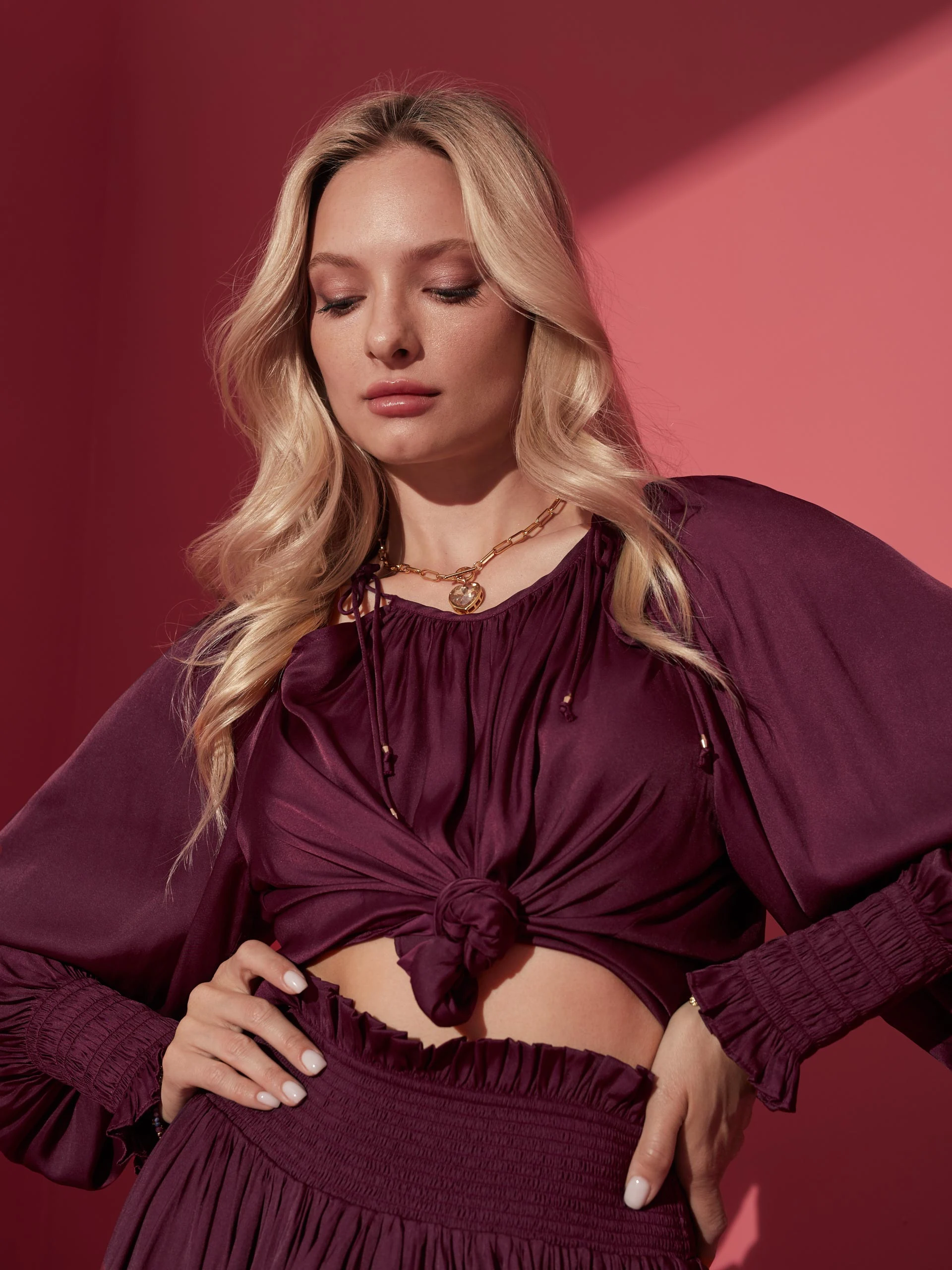 BURGUNDY SATIN BLOUSE