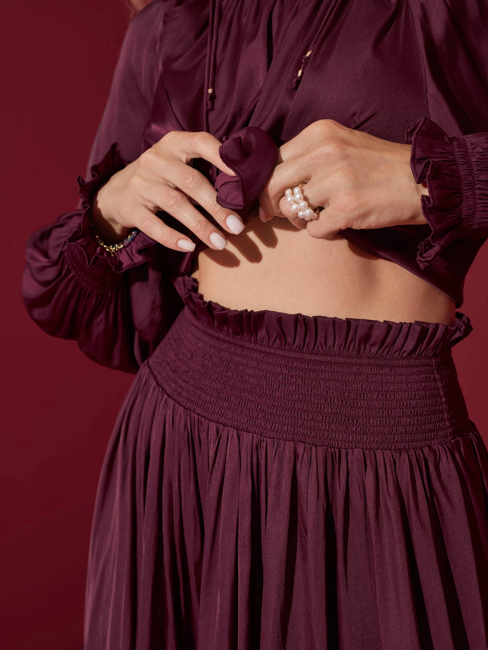 BURGUNDY SATIN BLOUSE