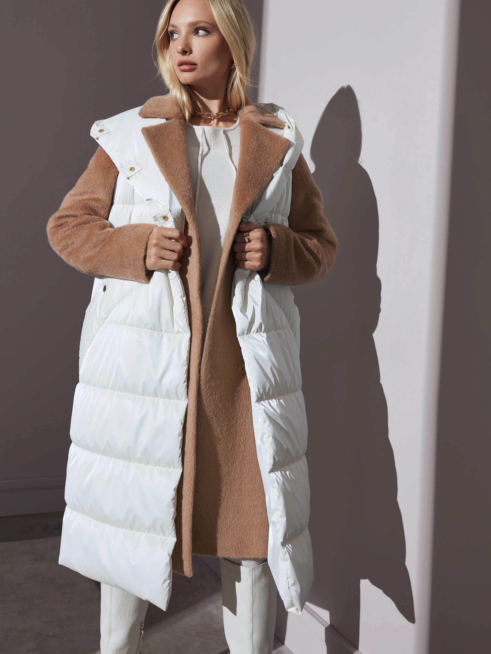 LONG VEST IN ECRU COLOR