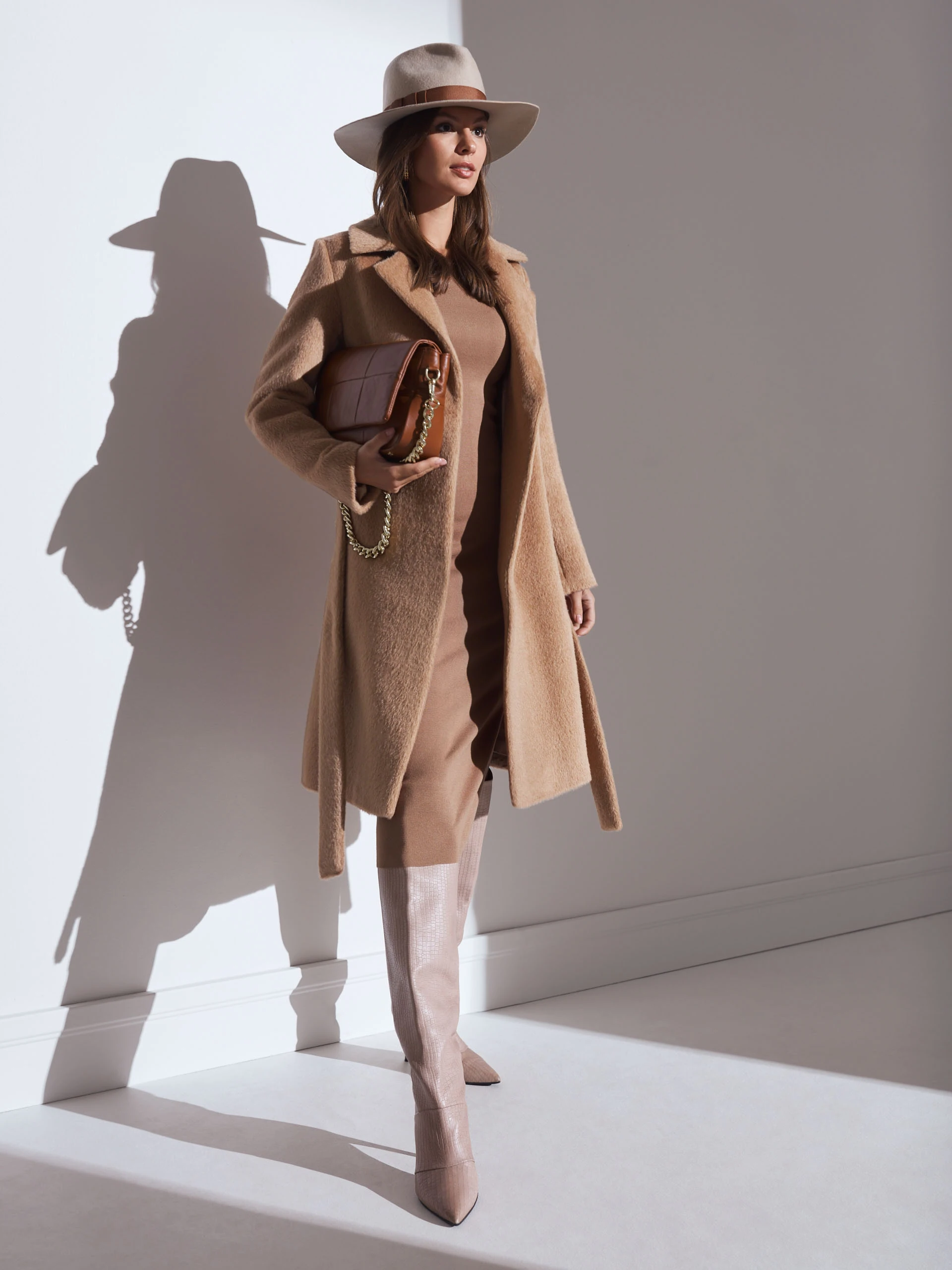 Soft beige alpaca wool coat