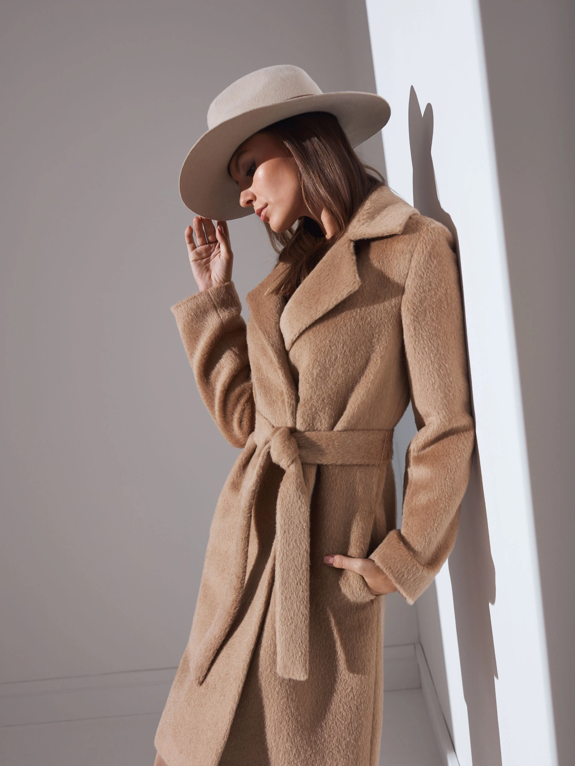 Soft beige alpaca wool coat